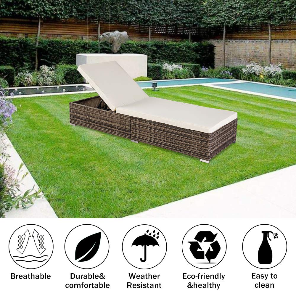 **Ochine Patio Chaise Lounge Chair - Adjustable Rattan Wicker Outdoor Furniture Set with Cushion - Reclining Pool Bed for Patio, Beach, Backyard (Ship from USA) - Perfect for Relaxing by the Pool or Sunbathing**