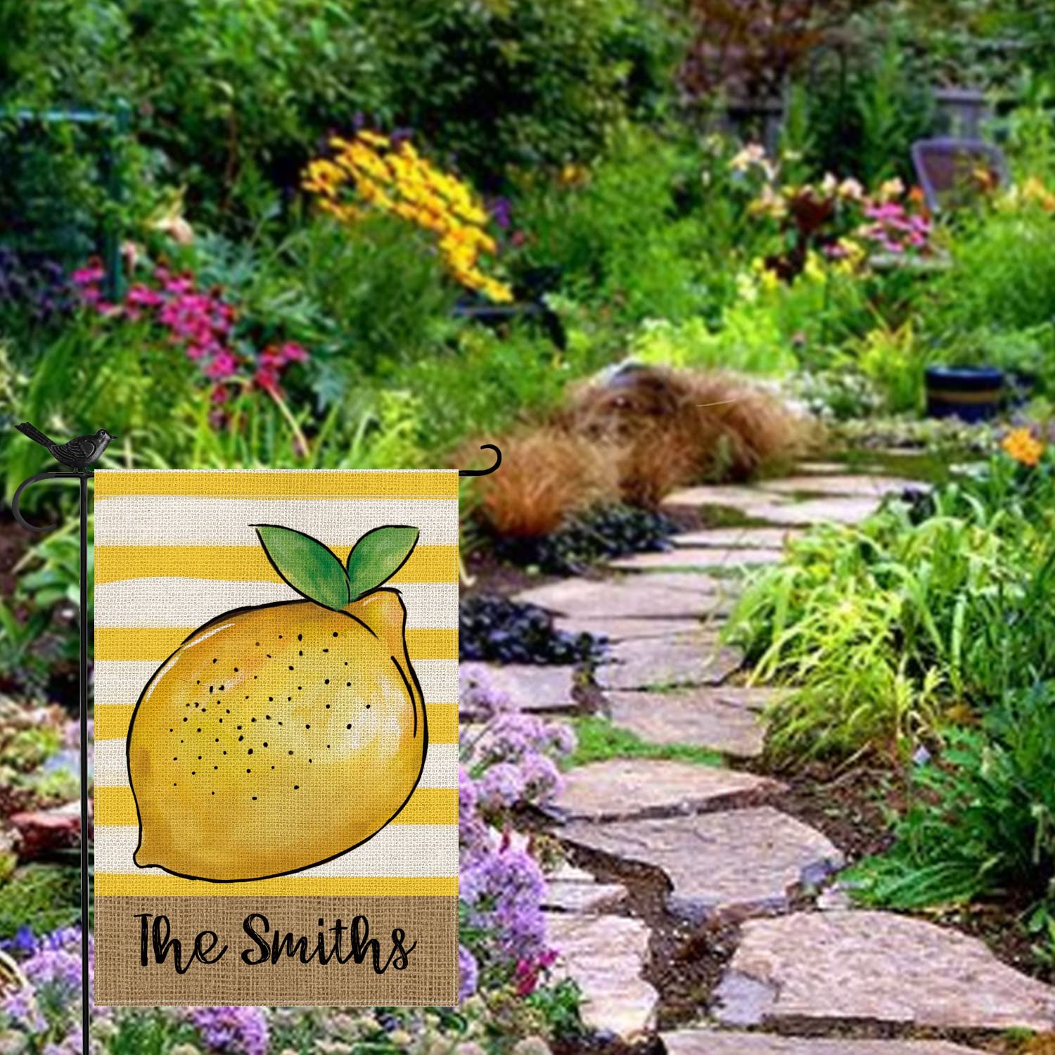 Custom Lemon Garden Flag - Personalized Family Name Summer Spring Decor, Double Sided 12x18 Inch Rustic Farmhouse Burlap Yard Flag for Outdoor Patio, Porch & Garden Decoration