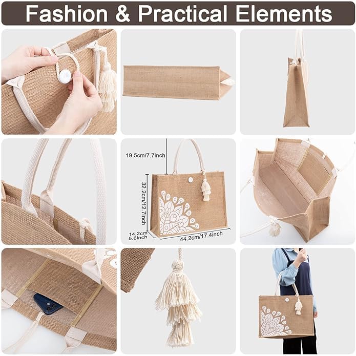 BLACKBOXES Jute Tote Bag for Women - Waterproof Beach Bag, Large Reusable Grocery Tote, Eco-Friendly Gift Bag for Her, Cute Pool Tote | Perfect for Shopping, Beach Trips & Daily Use
