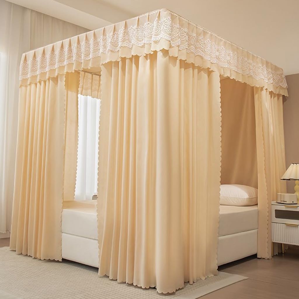 Luxury Canopy Bed Curtains for Twin/Full/Queen/King Size Beds - Light Brown Bed Drapes with 53