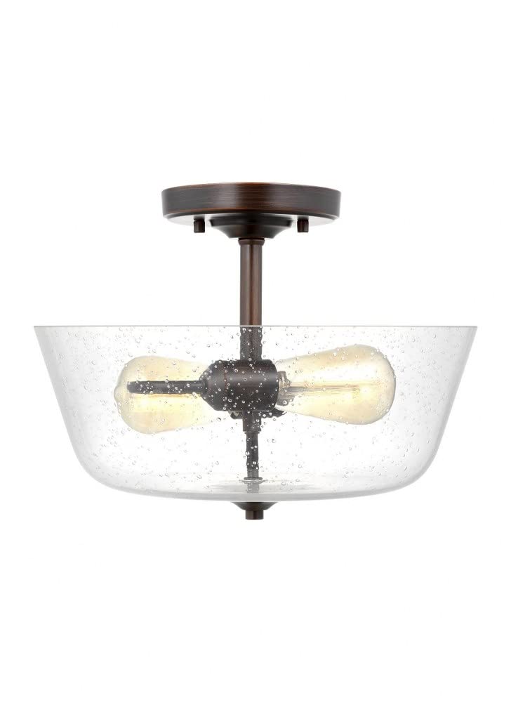 Vintage-Style Bronze 2-Light 15-Inch Semi-Flush Mount Ceiling Fixture - Generation Lighting Belton Collection for Bedroom, Bathroom, Kitchen & Living Room - Perfect for Ambient Lighting in Hallways, Entryways and Dining Areas
