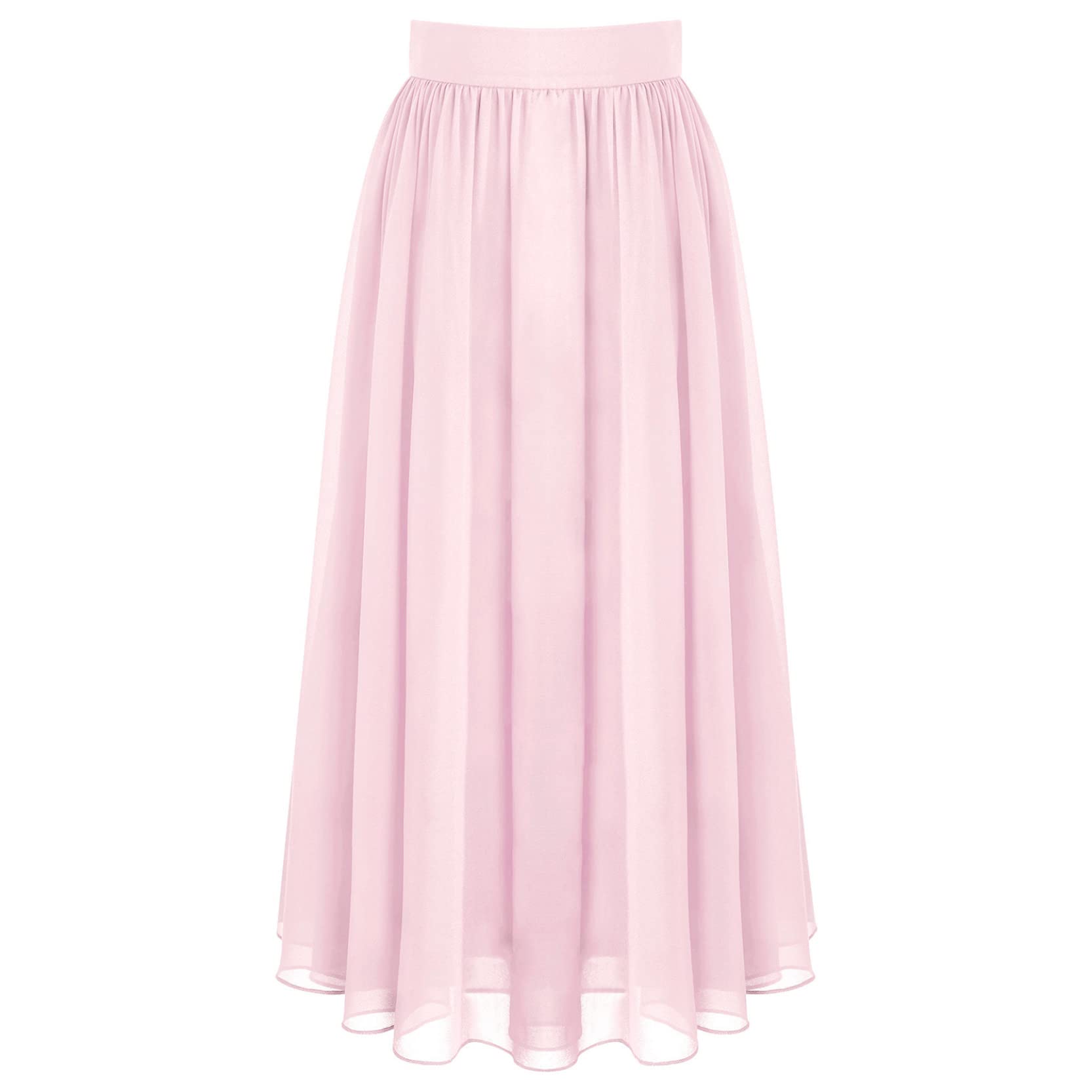 Loloda Girls Chiffon A-Line Formal Party Dress Skirt with Elastic Waist - Elegant Long Maxi Ruffle Skirt for School Dance, Prom, Wedding & Special Occasions