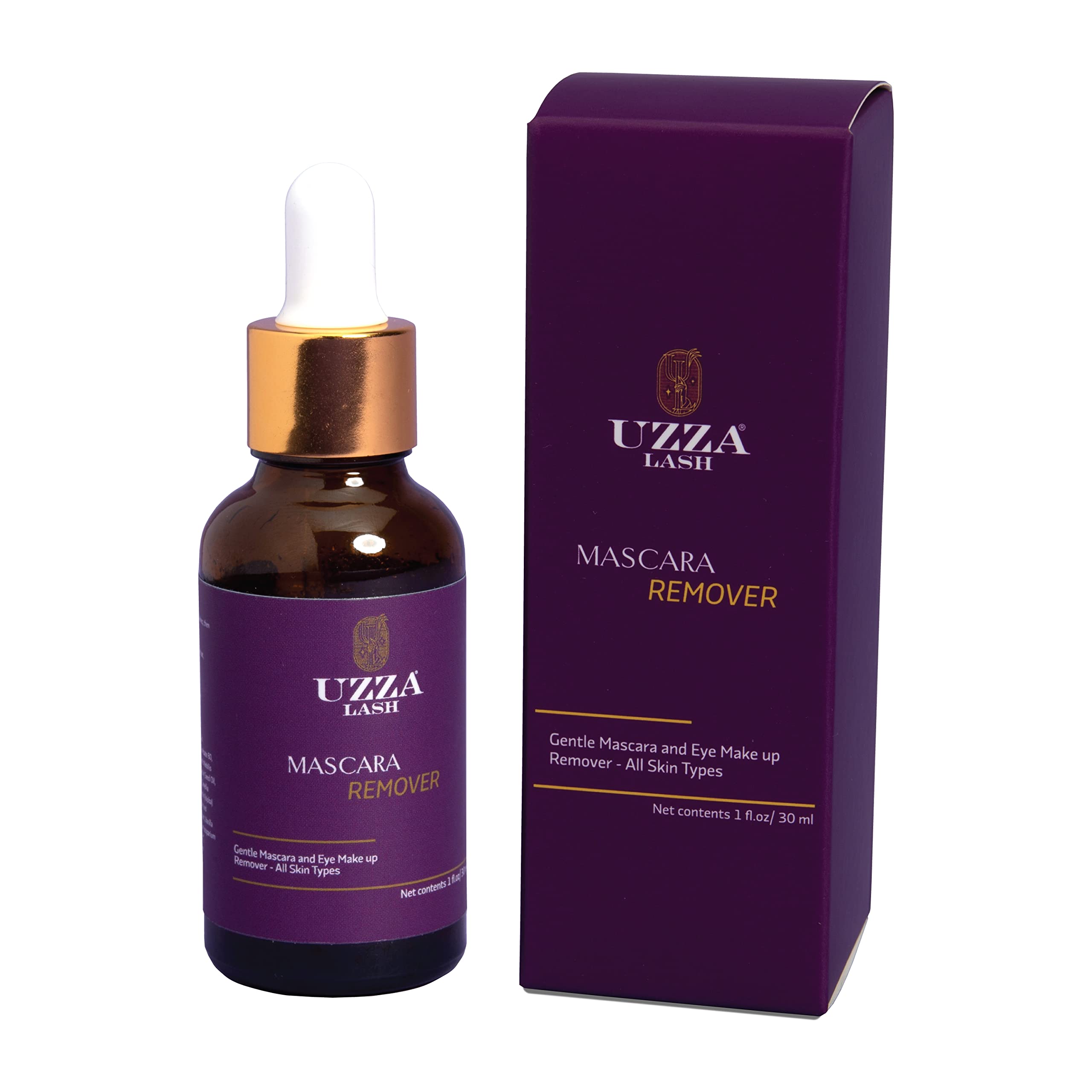 UZZA Lash Gentle Eye Makeup Remover - Waterproof Mascara & Eyeliner Remover for Sensitive Eyes - Natural Oil-Free Cleansing Liquid (1oz/30ml) - Perfect for Daily Use & Travel Size Makeup Removal