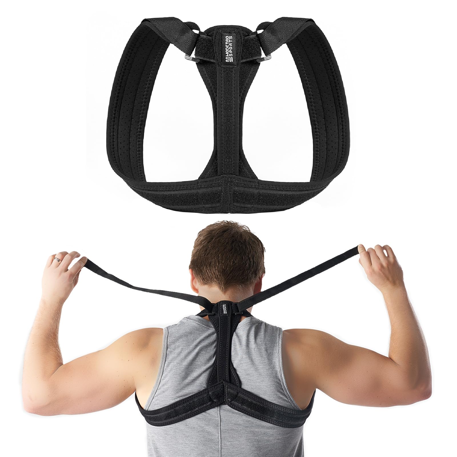 Modetro Adjustable Posture Corrector for Women & Men - Upper Back Brace with Spine Support for Neck, Shoulder & Back Pain Relief - Large Size for Comfort - Ideal for Office Work, Driving & Physical Therapy