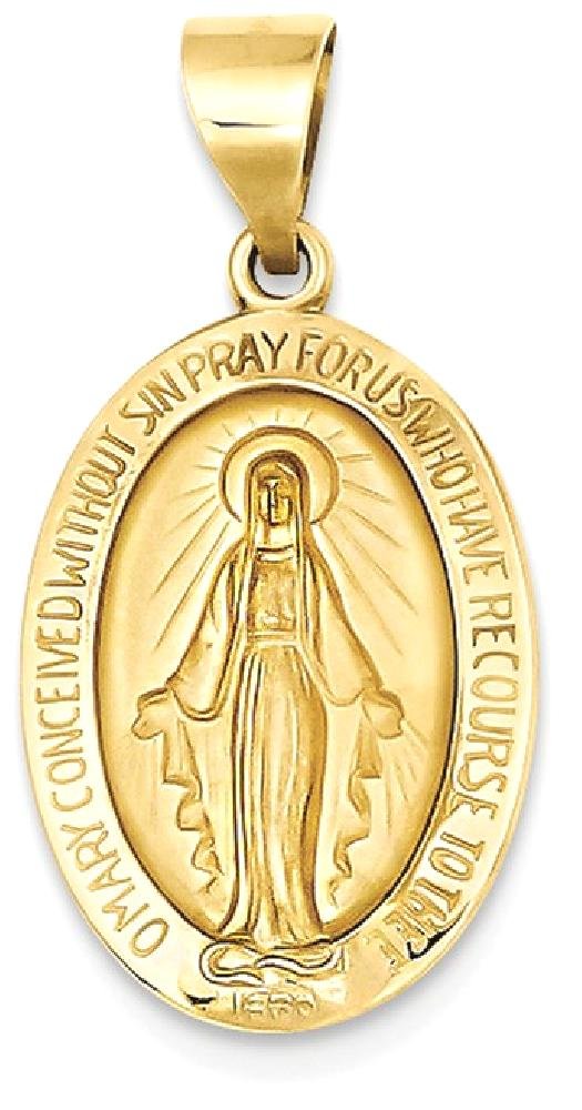 14K Solid Yellow Gold Our Lady of Miraculous Medal Necklace - Virgin Mary Pendant Charm for Women - Perfect Gift for Baptism, First Communion & Religious Occasions