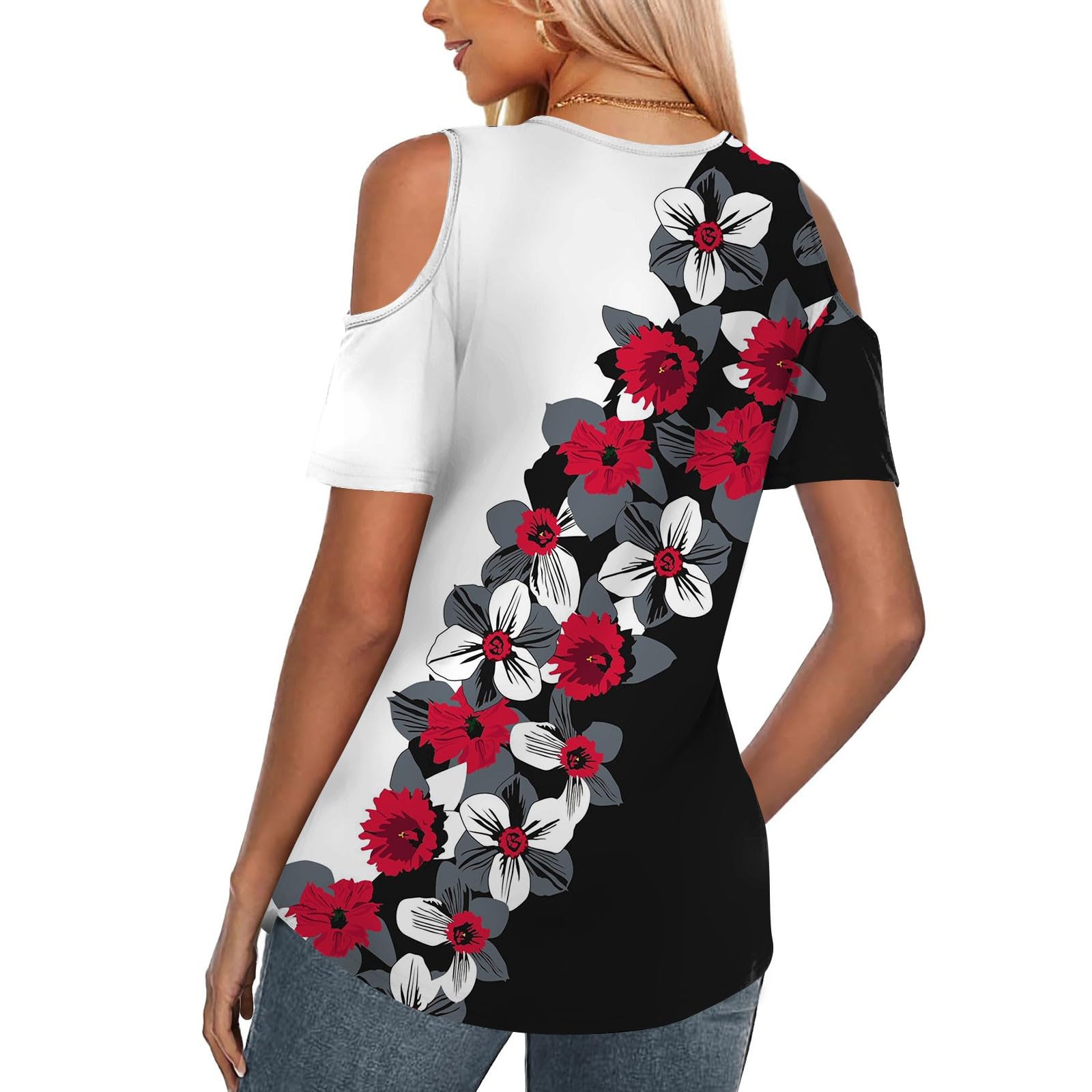 Women's Cold Shoulder Tops - Summer Casual Short Sleeve Blouse with V-Neck & Loose Fit | Off Shoulder Shirt for Beach, Party & Date Night Outfits