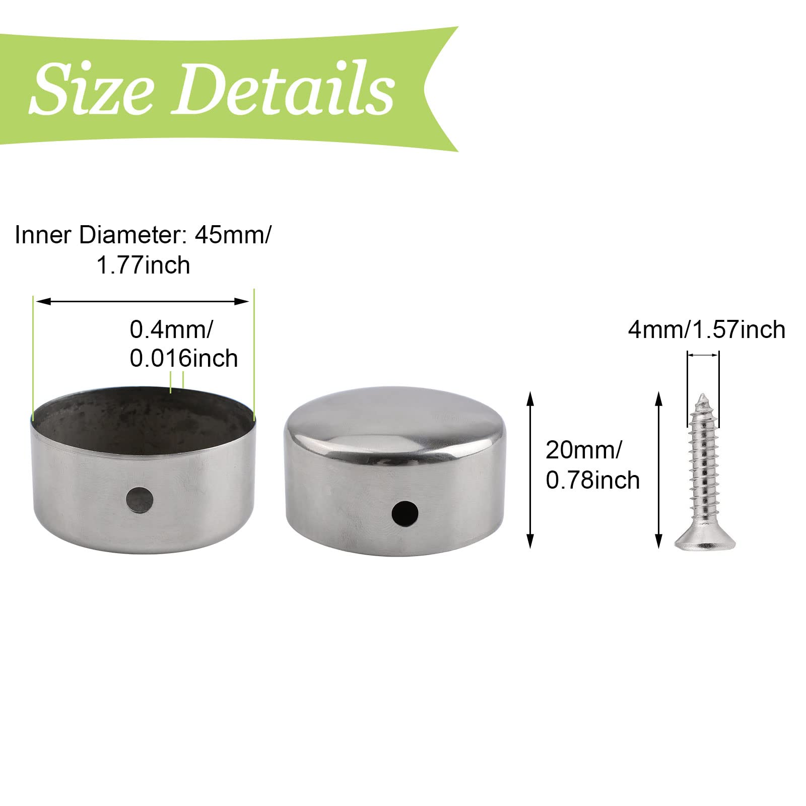 Stainless Steel Handrail End Caps - 4PCS for 45mm Rail, Staircase Safety