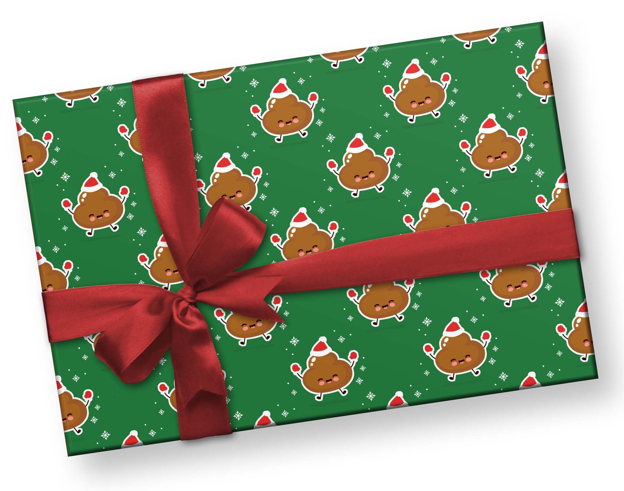 Funny Poop Christmas Wrapping Paper - Cute Holiday Emoji Gift Wrap for Kids | 12ft x 30in Roll | Perfect for Xmas Party Decorations, Stocking Stuffers & Secret Santa Gifts