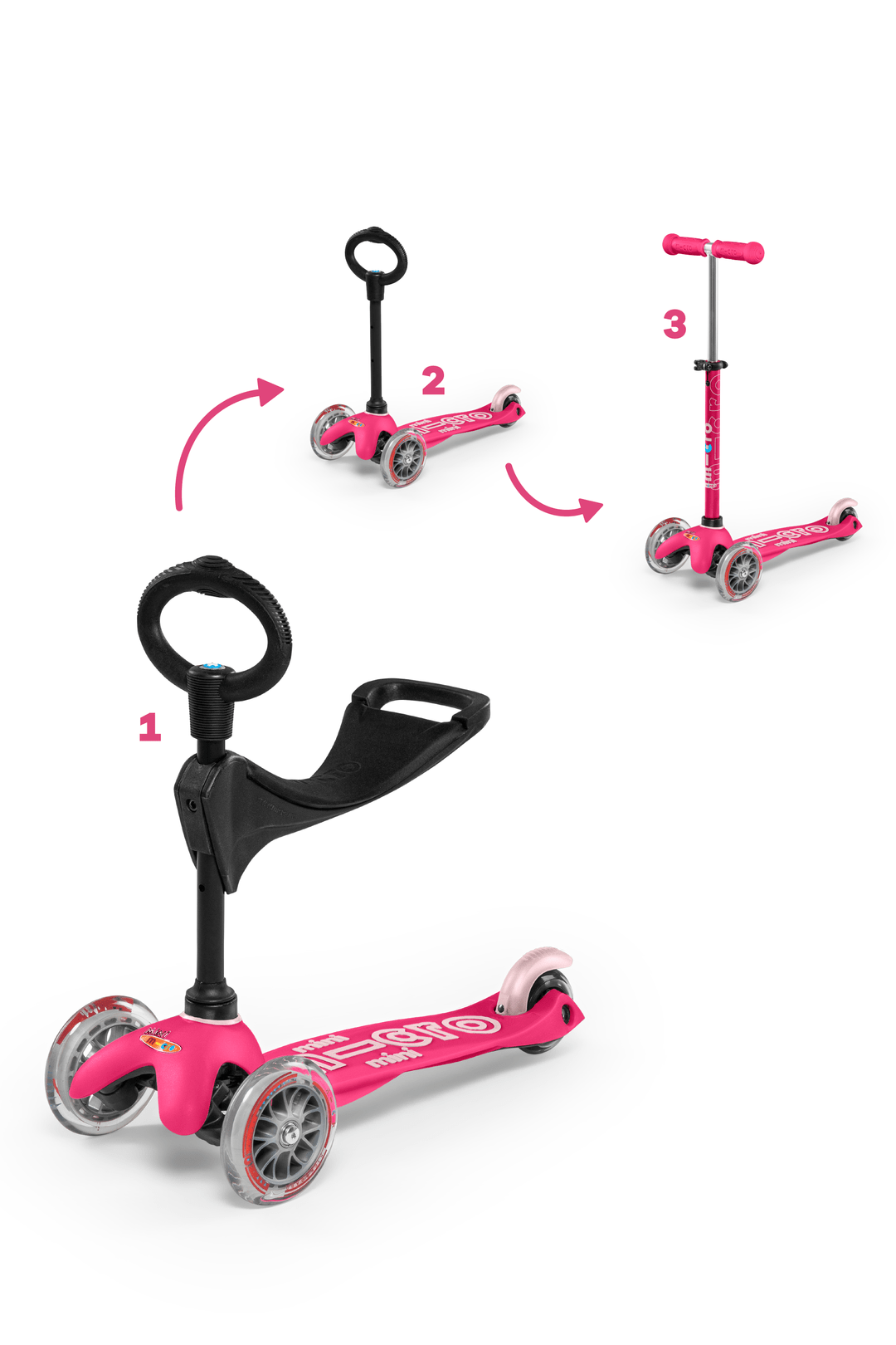 Micro Kickboard Mini 3-in-1 Deluxe Scooter for Kids - Adjustable Height, Lightweight & Foldable - Perfect for Toddlers Learning to Ride, Outdoor Play & Commuting to School