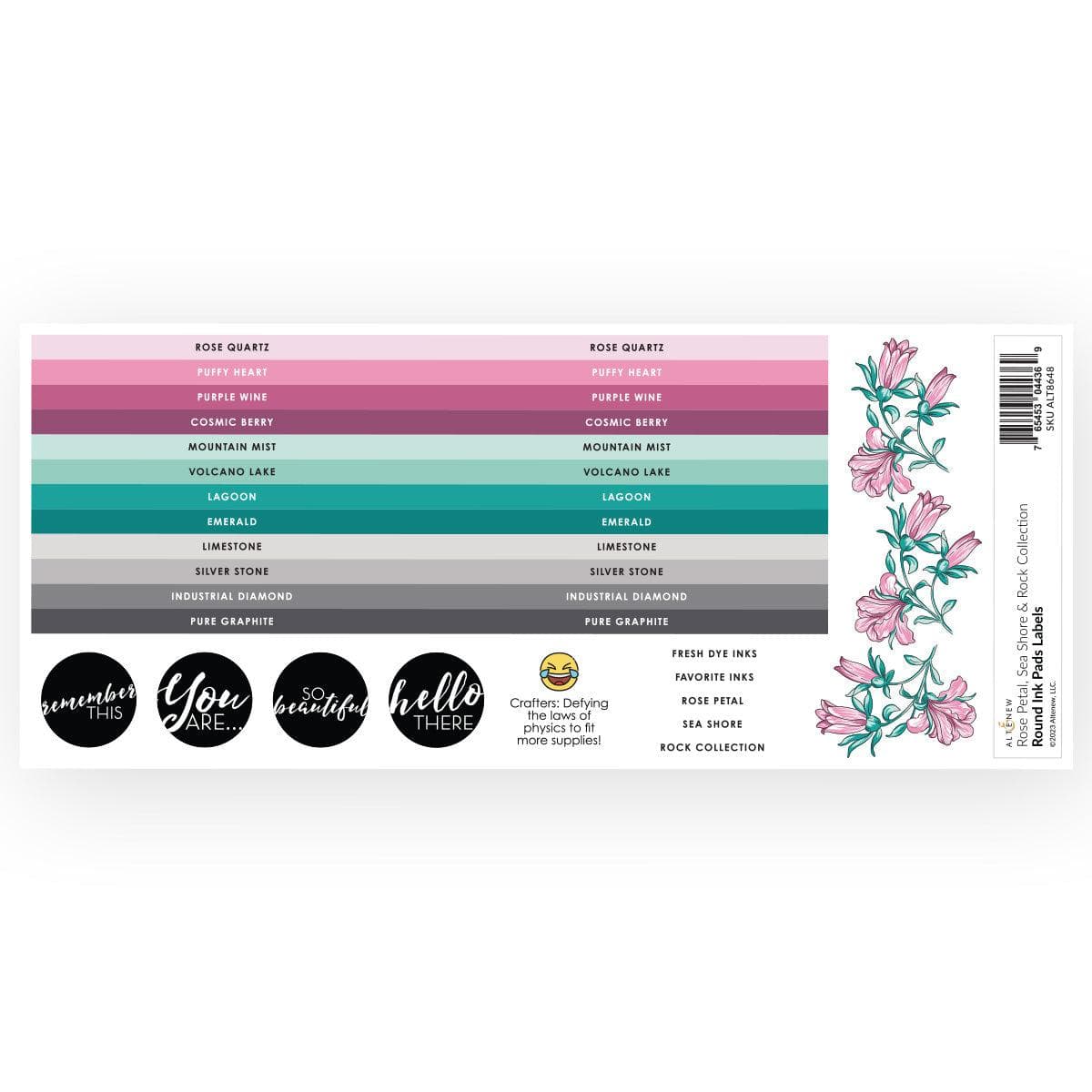 Round Ink Pads Label Set - Rose Petal, Sea Shore & Rock Collection for Scrapbooking, Card Making & DIY Crafts