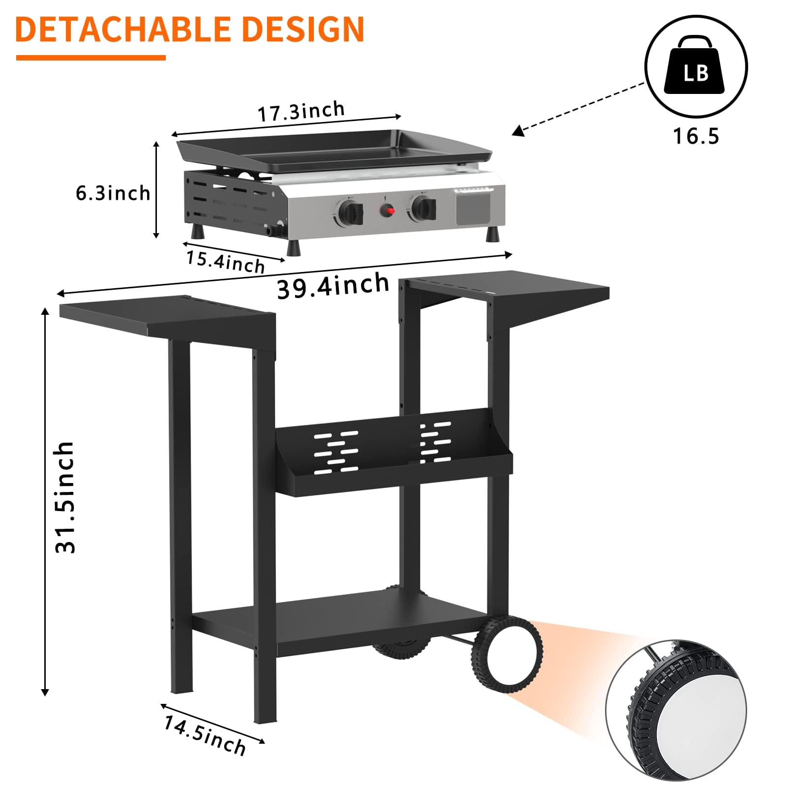 SKOK 2 Burner Gas Griddle - 17 Inch Outdoor Propane Griddle with 20,000 BTU - Portable Flat Top Gas Grill for Camping, BBQ, Tailgating & Backyard Cooking - Includes Side Shelves for Kitchen & Outdoor Use