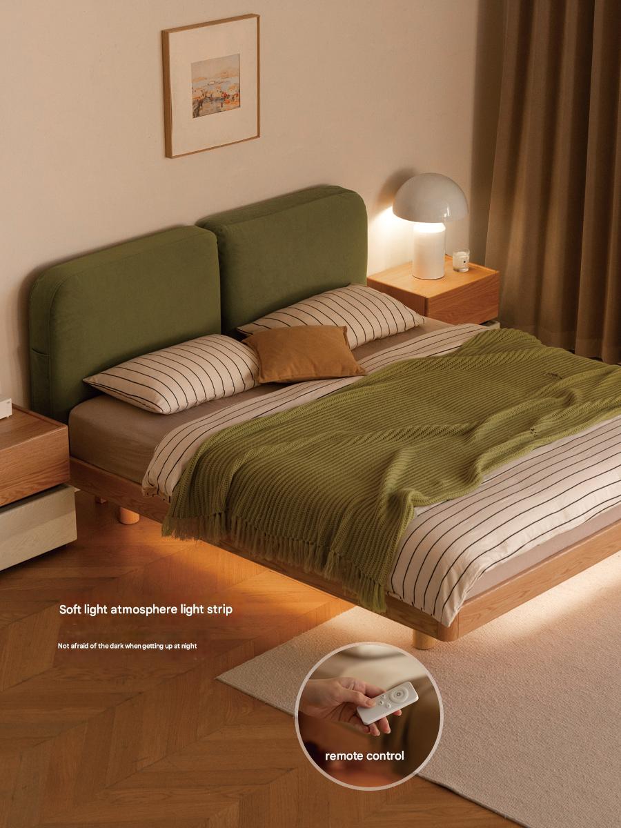 Premium Oak Solid Wood Lamb Fleece Soft Suspension Cream Bed - Cozy & Supportive Sleeping Solution for Modern Bedrooms, Guest Rooms & Nursery Decor