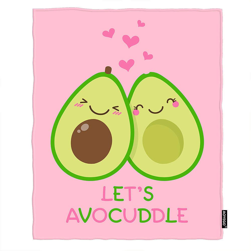 AOYEGO Avocado Soft Throw Blanket 30x40 Inch - Cute Couple Fruit Design 'Let's Avocuddle' - Flannel Warm Travel Blanket for Valentine's Day, Pets (Dog & Cat), Sofa, Bed, and Outdoor Use