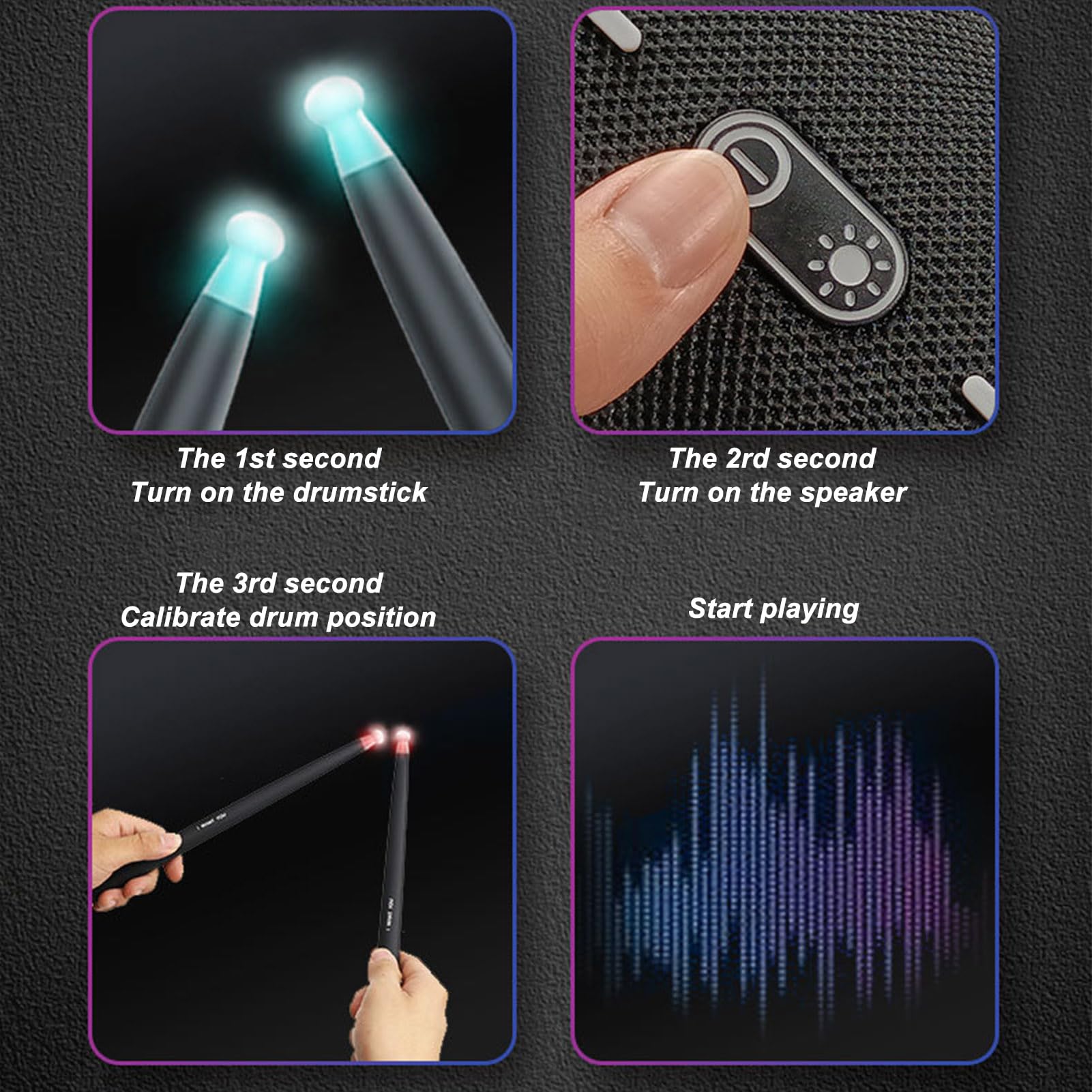HEEPDD Virtual Air Drum Set - Electric Air Drum Sticks Kit with RGB Lights, Drumsticks, Pedals & Speaker (Black) - Perfect for Home Practice, Stage Performance & Music Enthusiasts