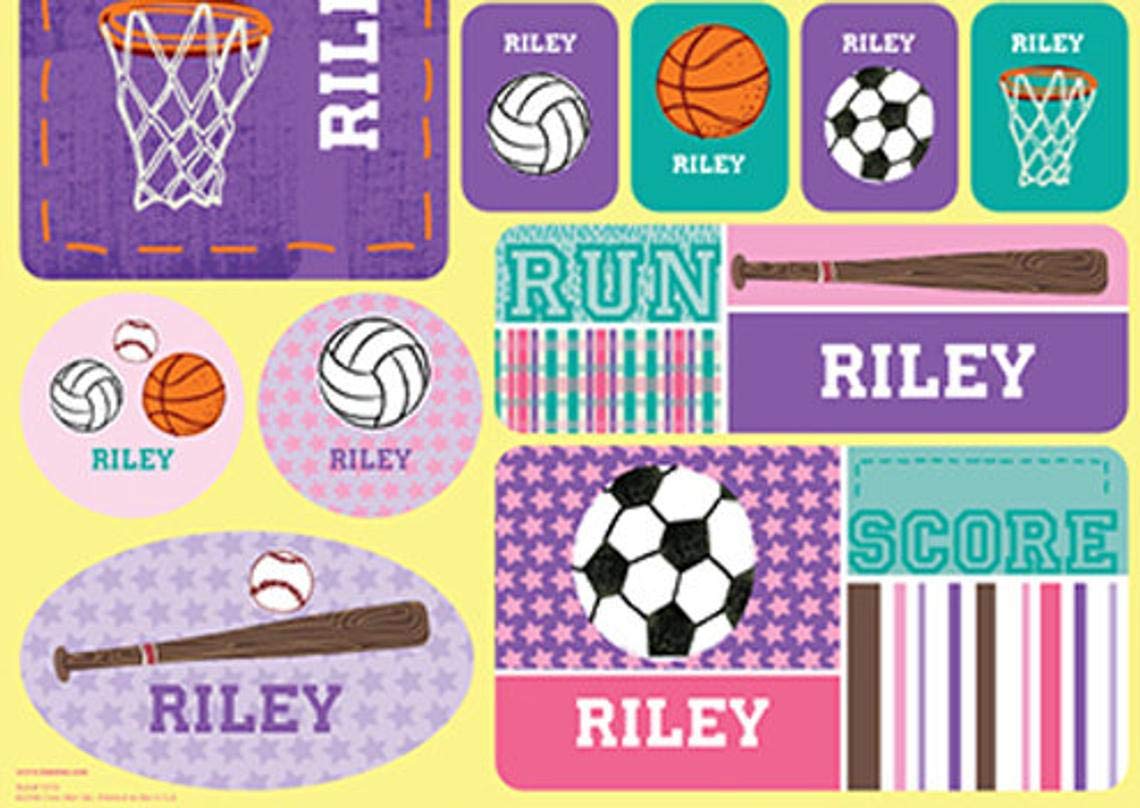 Custom Kids Stickers - Personalized Pink Sports Stickers for Children | Great for School Projects, Water Bottles, Laptops & Scrapbooking