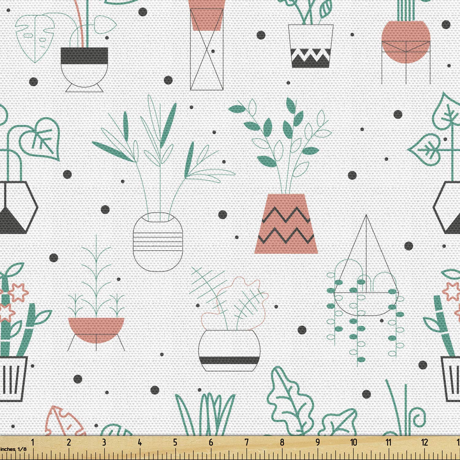 Ambesonne Botanical Fabric by The Yard - Doodle Style Flowerpot Plants on Plain Background, Decorative Upholstery Fabric for Sofa, Curtains & Home Decor (5 Yards, Multicolor) - Perfect for DIY Crafts, Pillow Covers & Wall Hangings