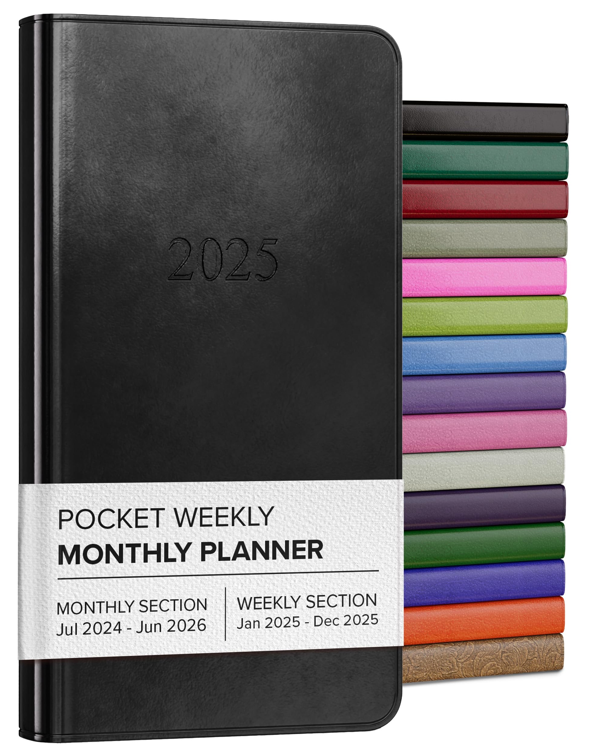 2025 Gallery Leather Pocket Weekly & Monthly Planner - Elegant Bound Calendar Notebook with Gold-Gilded Edges, 6 x 3.25 Inches, Acadia Black | Perfect for Business Professionals, Students & Daily Organizing