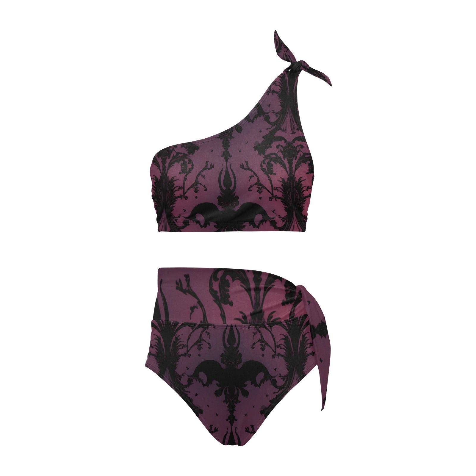 Gothic Purple High Waisted One Shoulder Bikini Set - Sexy Swimwear for Women, Summer Beach Vacation, Pool Party, and Photo Shoots