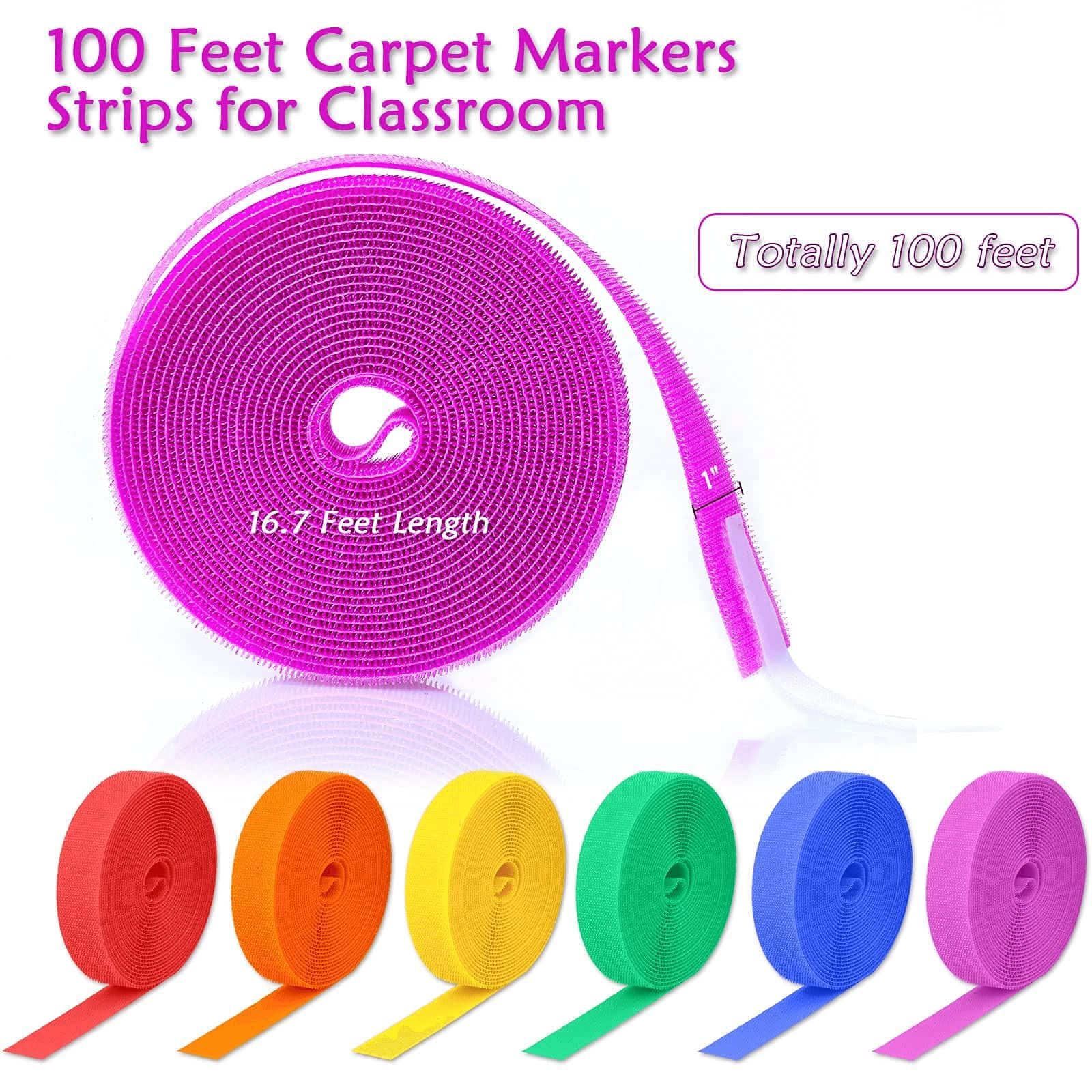 6 Rolls 100 Feet Mckanti Nylon Carpet Marker Strips for Classroom - Durable Floor Spots for Teachers, Student Line Up & Social Distancing - Perfect for School Hallways, Daycares & Play Areas