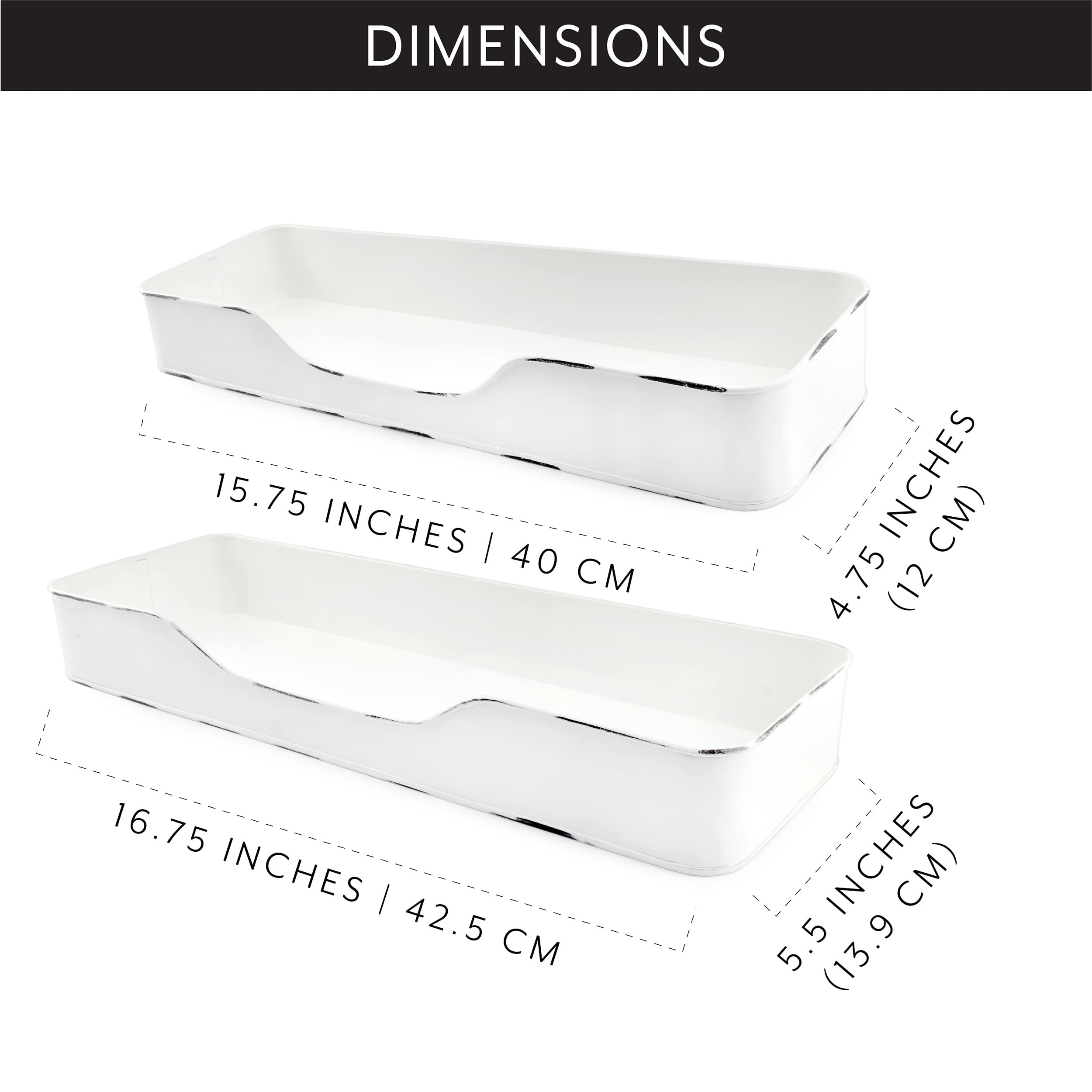 AuldHome 2-Pack Farmhouse Enamel Tray Shelves - Rustic Bathroom Wall Decor, White Enamelware Storage Shelves for Bathroom, Kitchen, or Bedroom Organization