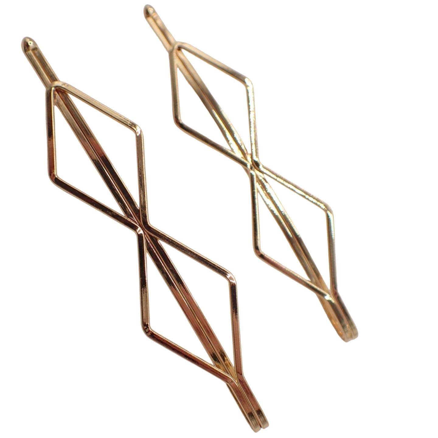 Topkids 2-Pack Geometric Metal Hair Clips for Women & Girls - Gold Diamond Hair Slides, Hair Grips, Unisex Hair Accessories for School, Parties & Everyday Wear