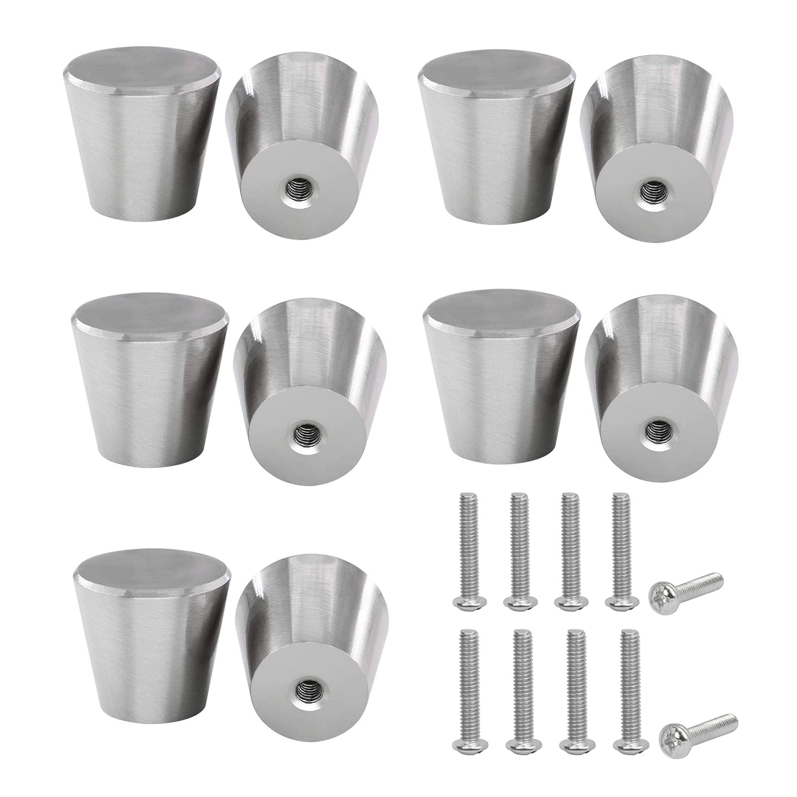 10 Pack Solid Brass Cabinet Knobs - Single Hole Round Drawer Pulls - Polished Silver Stainless Steel Handles with 10 Screws - Perfect for Dressers, Kitchen Cabinets & Furniture Hardware Upgrade