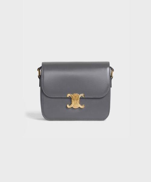 Celine Medium Triomphe Bag in Shiny Grey Calfskin Leather - Luxury Designer Handbag for Women, Perfect for Work, Evening Events & Everyday Use