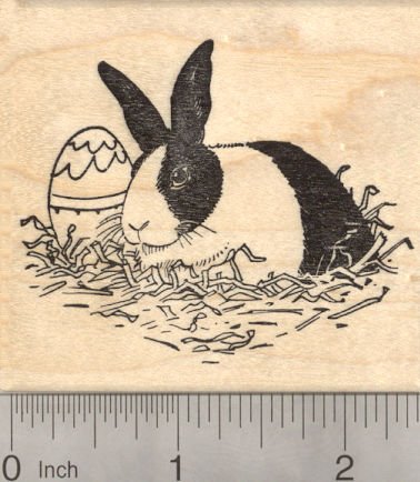 Easter Dutch Rabbit with Egg Rubber Stamp - Cute Domestic House Rabbit Stamp for DIY Scrapbooking, Card Making & Easter Crafts