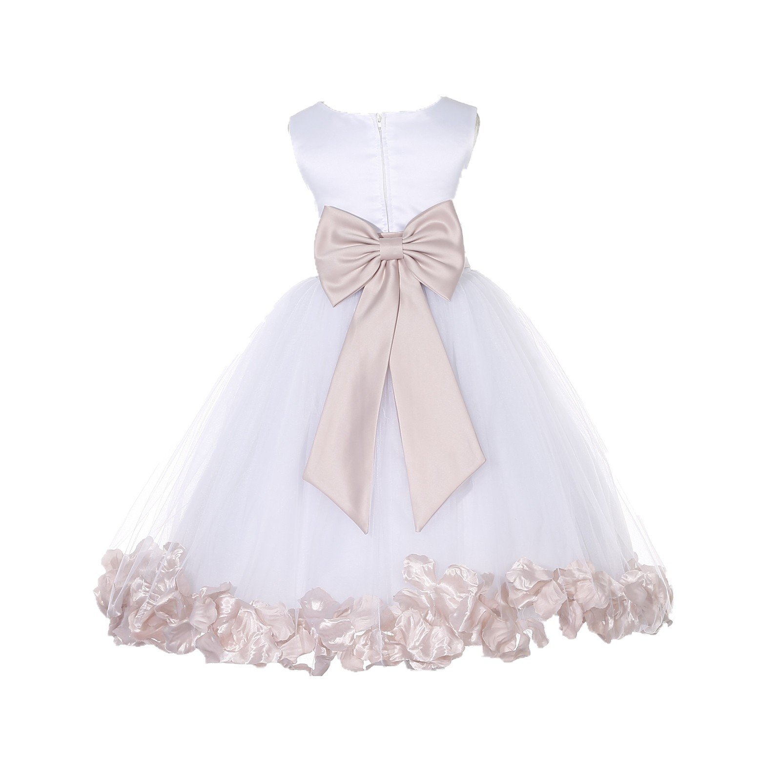 White Tulle Rose Petals Flower Girl Dress - Elegant Christening Gown for Weddings & Baptisms - Perfect for Special Occasions & Photo Shoots