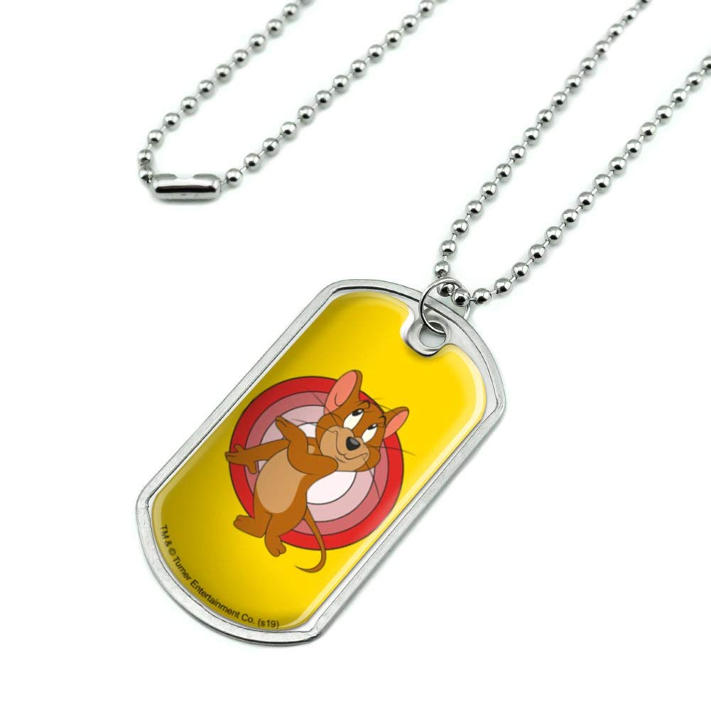 Tom and Jerry Jerry Character Military Dog Tag Pendant Necklace with Chain - Fun Cartoon Jewelry Gift for Fans, Cosplay & Everyday Wear