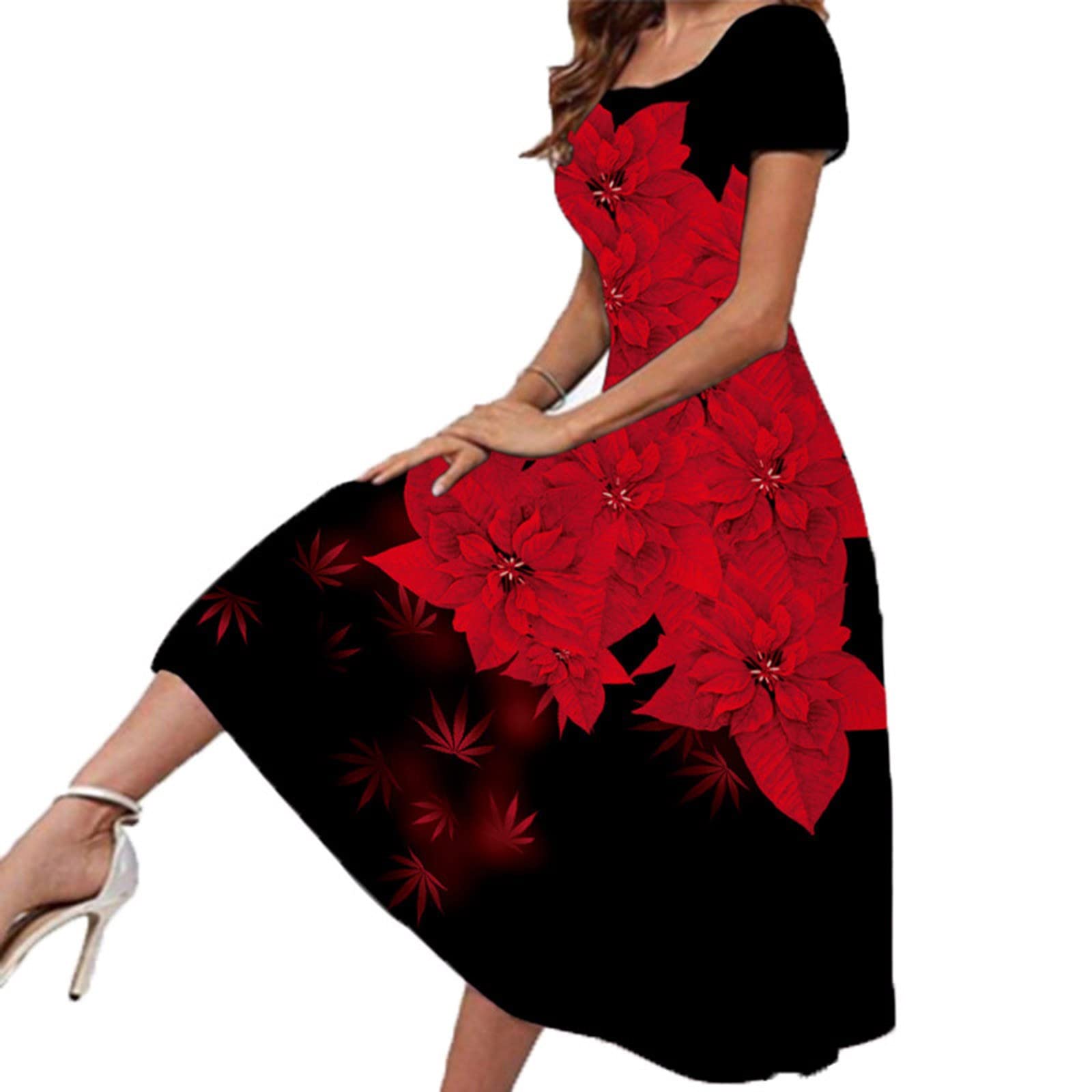 Women's Maxi Dress Short Sleeve Round Neck Flowy Boho Print - Elegant Casual Party & Beach Dress for Spring Summer | Perfect for Daily Wear, Vacations & Outdoor Events