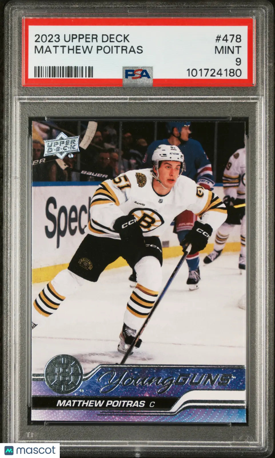 2023-24 Upper Deck Series 2 Hockey Matthew Poitras Young Guns Rookie Card PSA 9 Mint Condition - Perfect for Collectors, Investors & Hockey Fans