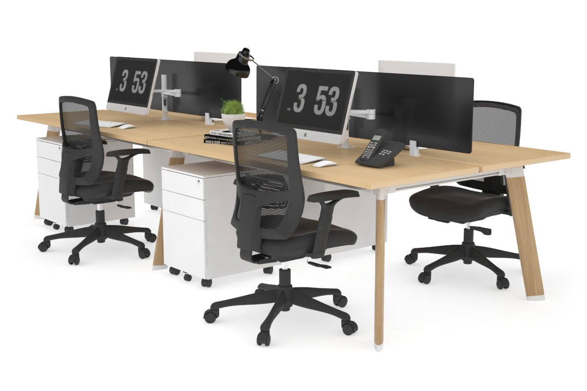 4-Person Wooden Workstation with Imprint Frame - 1400L x 700W Dimensions - Ideal for Office, Home Office & Collaborative Workspaces