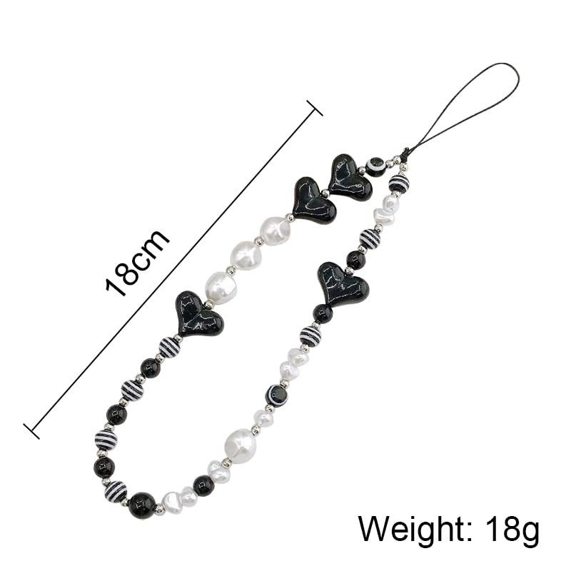 Black Heart Pearl Beaded Phone Lanyard Wrist Strap for Women & Girls - Stylish Phone Charm with Pearls, Elegant Beaded Phone Chain, Perfect for Everyday Use, Parties, and Gifts