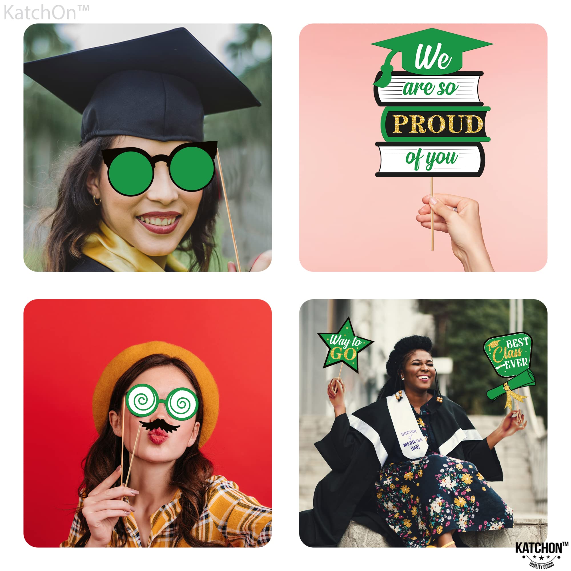 KatchOn 2025 Graduation Photo Booth Props - 30-Piece Glitter Decor Set (Black & Green) | Class of 2025 Party Supplies for Graduation Photoshoots, Ceremony Backdrops & Senior Night Celebrations