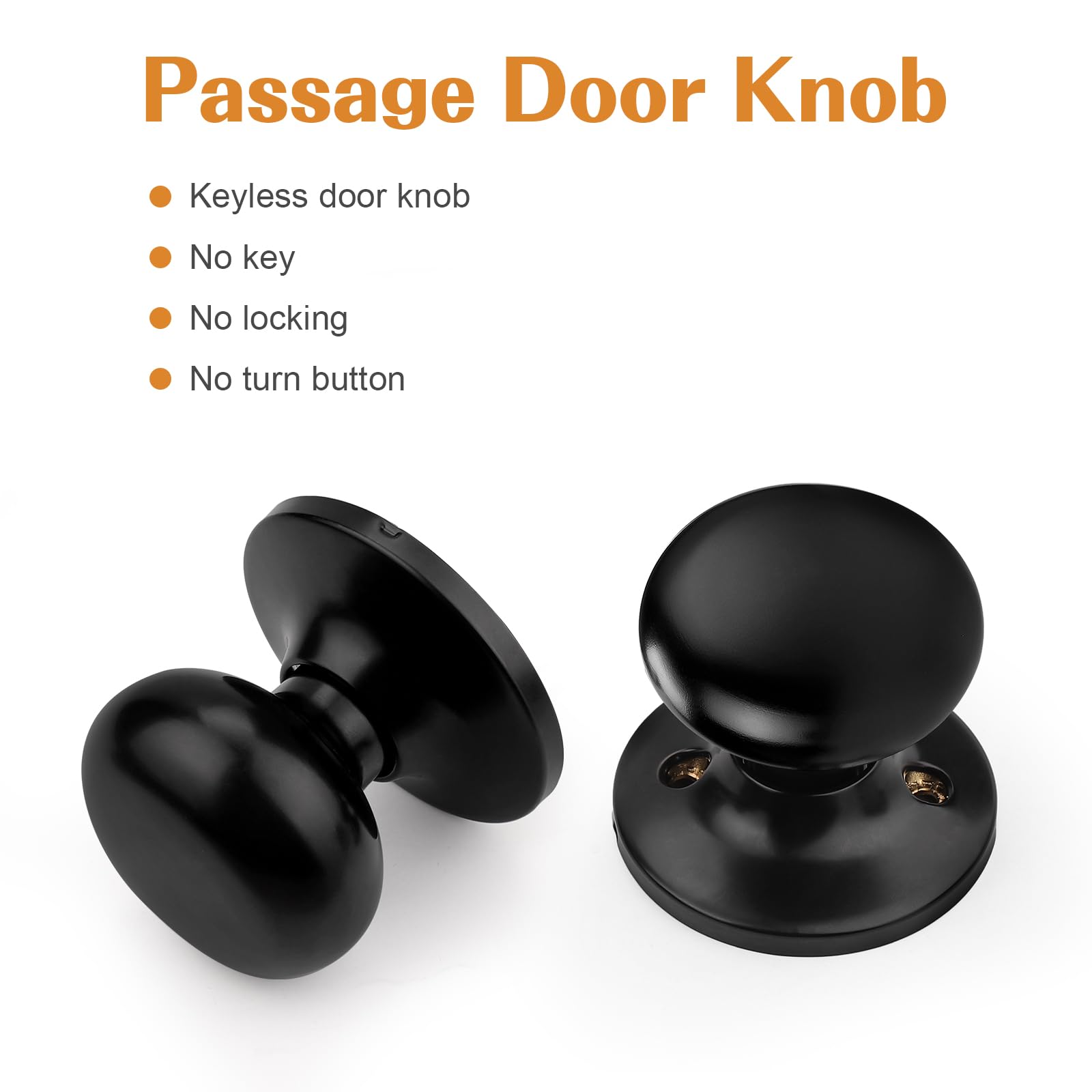 Probrico 3 Pack Black Door Knobs - Keyless Passage Door Handles with Flat Ball Design for Closet & Hallway - Solid Latch, Universal Lever - Perfect for Bedroom, Bathroom & Interior Doors