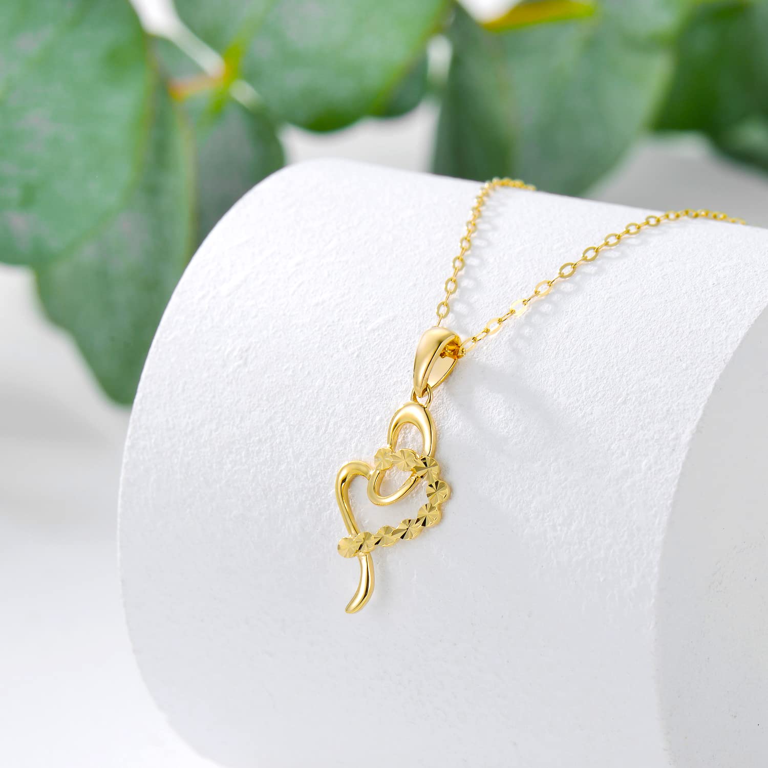 14K Gold Heart Necklace for Women - Real Gold Double Hearts Pendant Jewelry Gift for Mother, Wife, Daughter (16+2 Inch) - Perfect for Valentine's Day, Anniversary, Birthday & Special Occasions