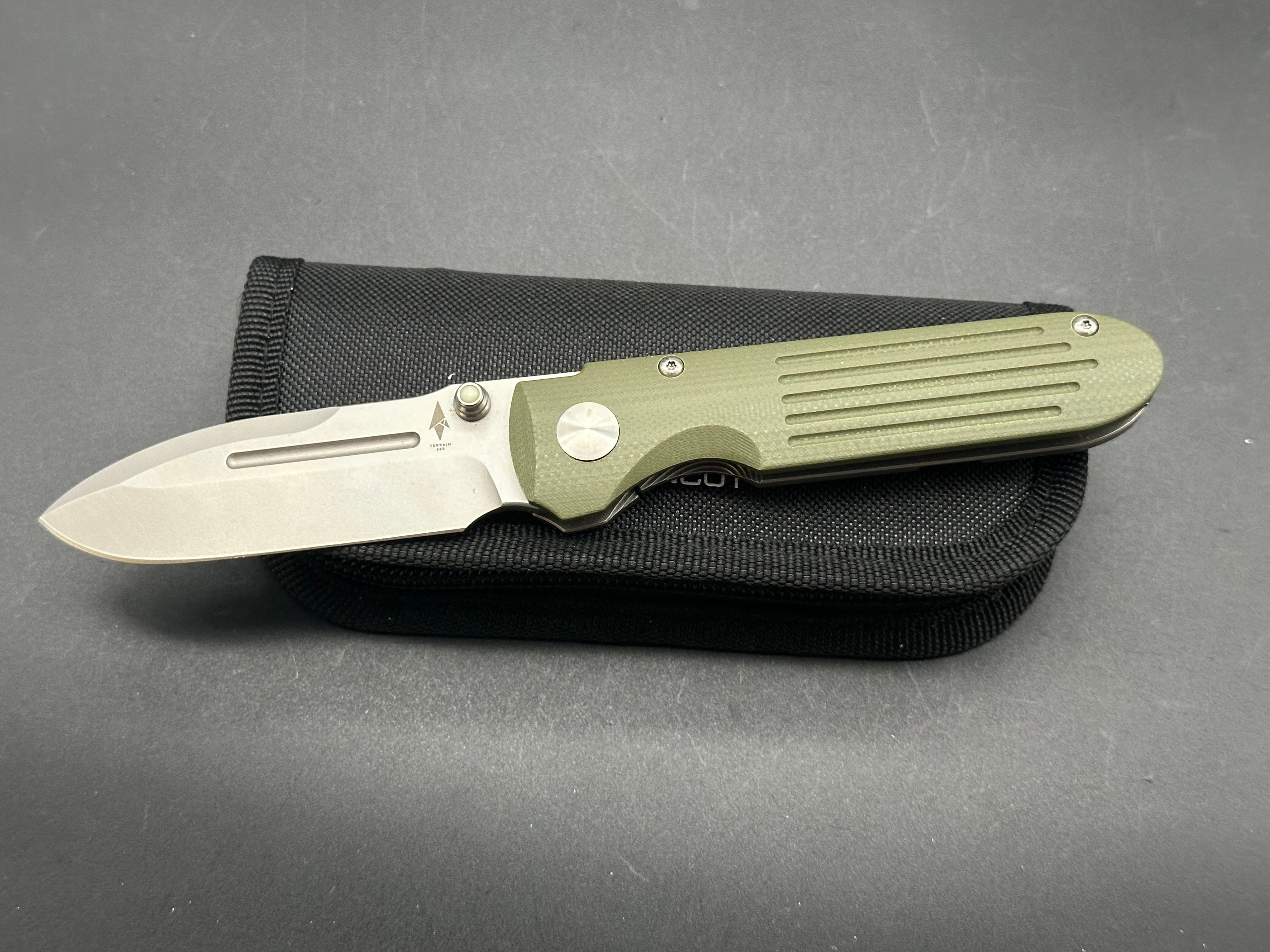 Terrain 365 PDW Invictus ATC Compact Folding Knife - OD Green G10 & Titanium Handles with Terravantium Dendritic Cobalt Blade - EDC, Outdoor Survival, Tactical Gear, Hunting, Camping