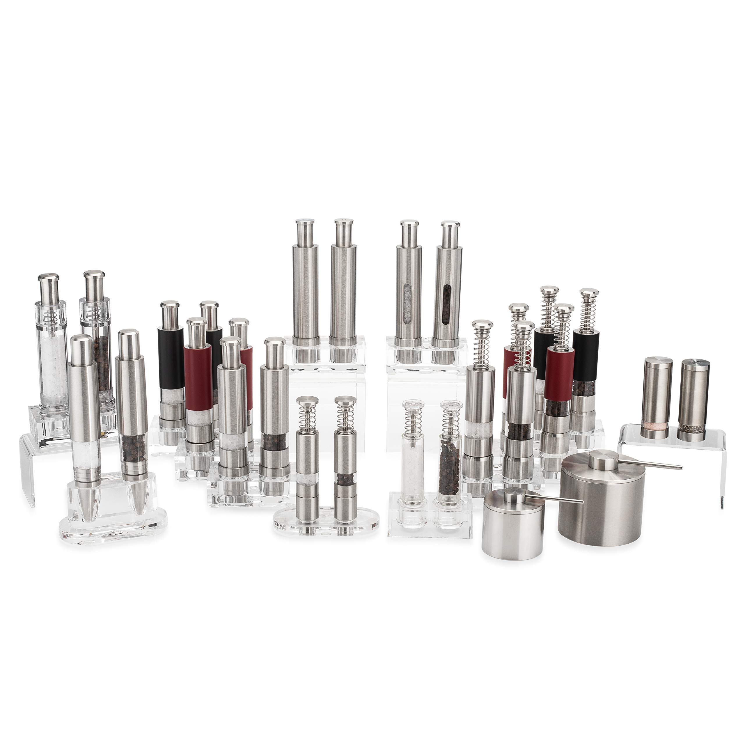 Premium Stainless Steel Salt and Pepper Grinder Set - Refillable, Adjustable Coarseness, Spring Action Thumb Press for Easy Grinding - Perfect for Kitchen, Dining Table & Outdoor BBQ Use