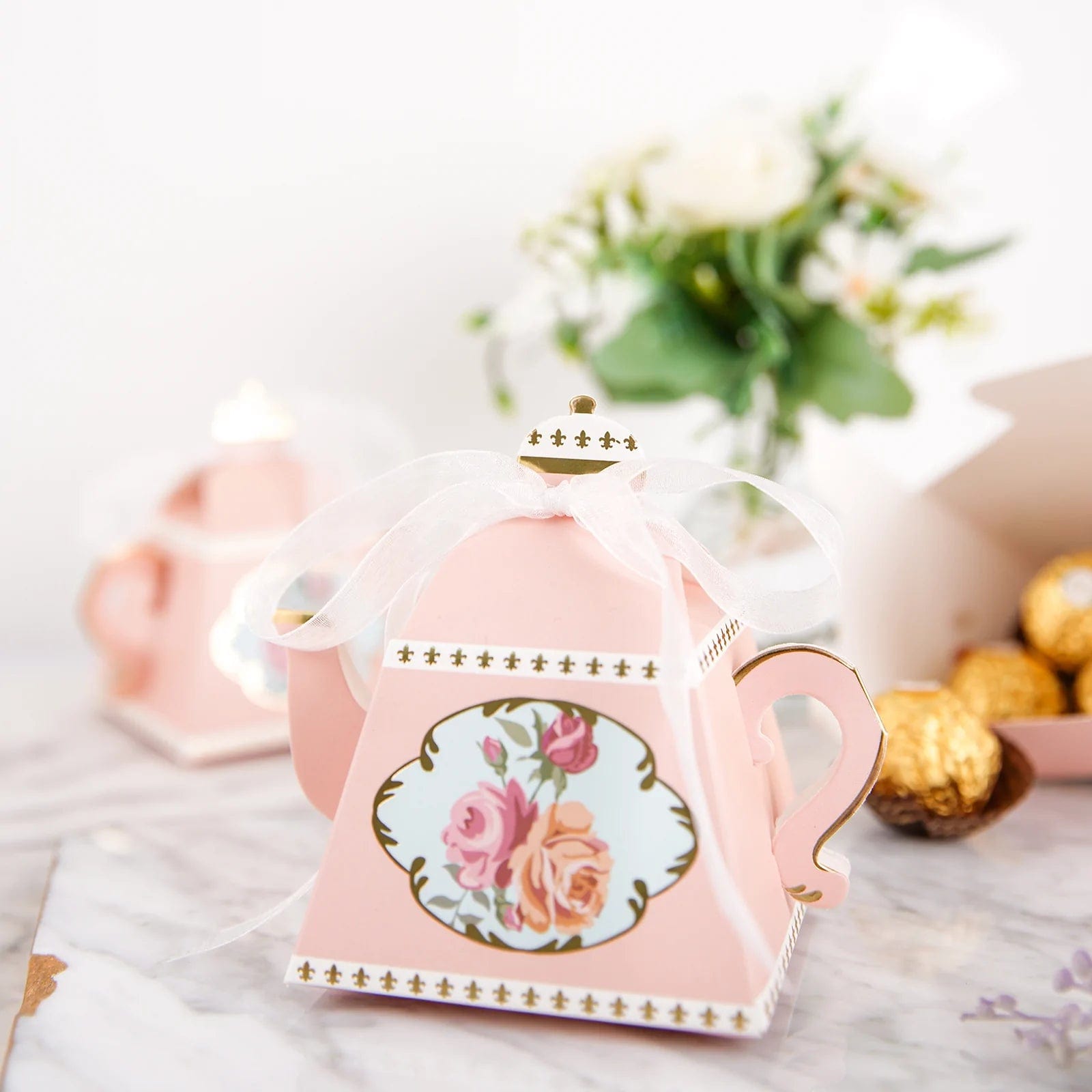 25 Mini Teapot Wedding Favors with Ribbon - Elegant Tea Party Favors for Bridal Shower, Baby Shower & Special Events