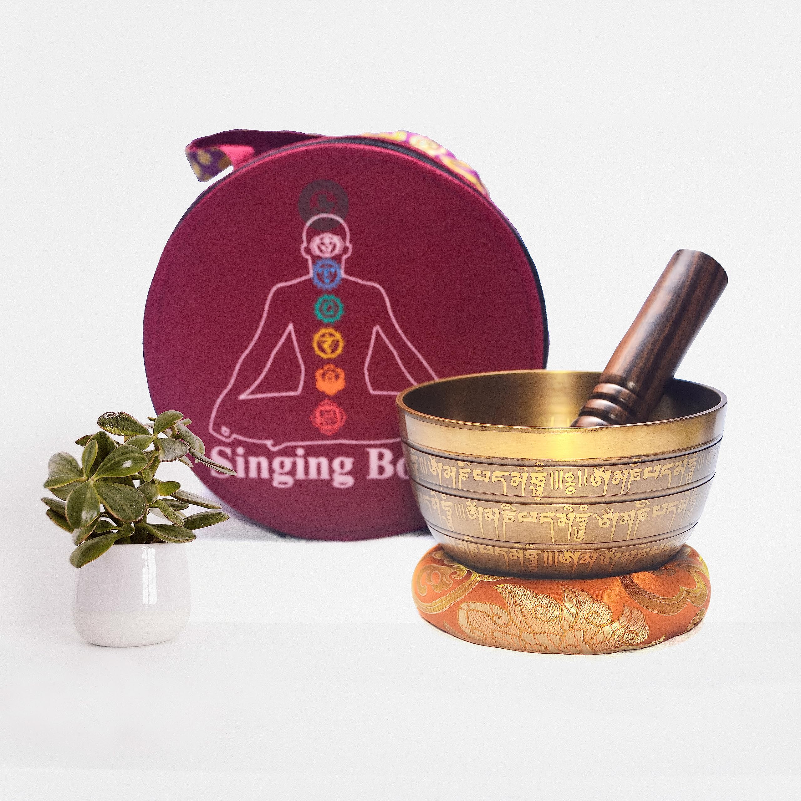 Authentic Tibetan Singing Bowls Chakra Set - Hand Carved Buddha Mantra & Symbol - 7-Piece Divine Sound Bowl Kit for Meditation, Yoga & Healing