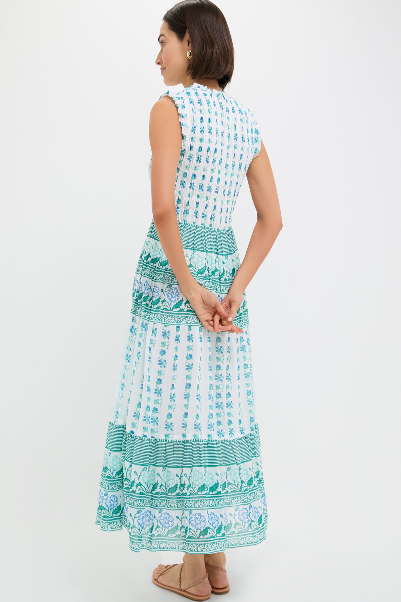 Boreggo Green Sleeveless Smocked Maxi Dress for Women - Summer Beach Boho Flowy Long Dress with Elastic Waist, Perfect for Vacations, Weddings & Outdoor Parties