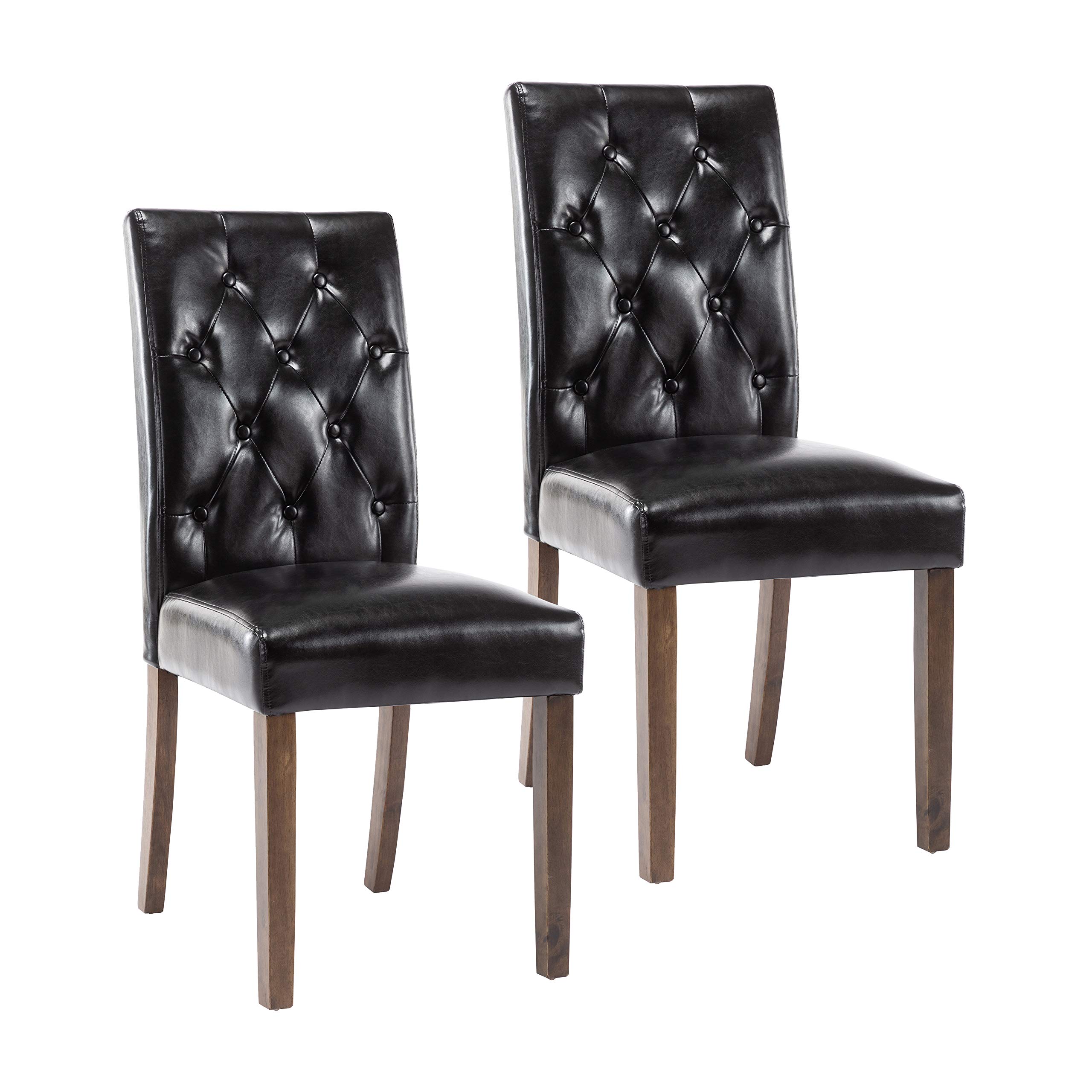 Porthos Home Hough Set of 2 Dining Chairs - Tall Back PU Leather Upholstered Chairs with Button Tufting & Rubberwood Legs, Armless Space-Saving Design for Small Dining Rooms, Kitchens, Apartments, and Breakfast Nooks | Modern Comfort Seating for Family Meals and Entertaining