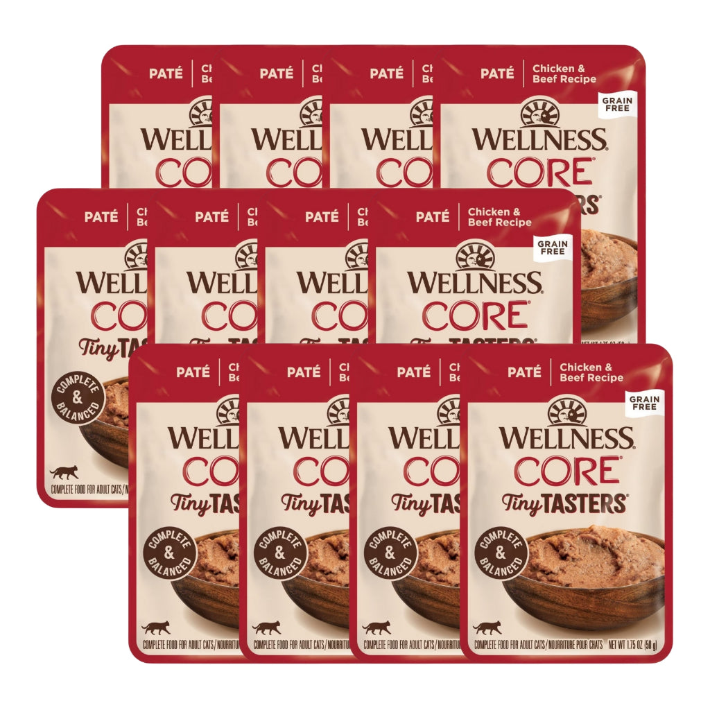 12-Pack Wellness CORE Tiny Tasters Wet Cat Food Variety Pack - Chicken, Turkey, Duck, Tuna & Shrimp, Beef - 1.75oz (50g) Each - Perfect for Kittens, Adult Cats & Picky Eaters at Home or Travel