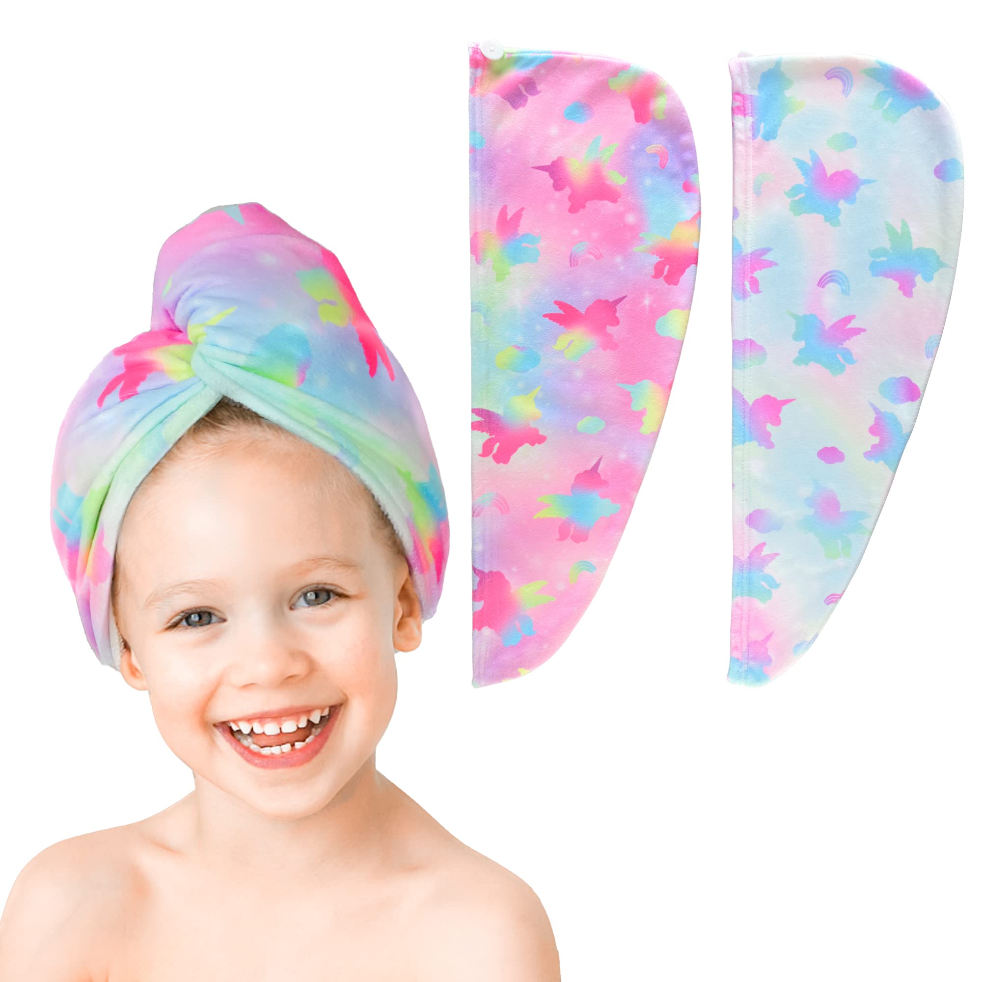 ELLEWIN 2 Pack Microfiber Hair Towel Wrap for Women & Kids - Super Absorbent Quick Dry Hair Turban for Curly, Long & Thick Hair - Anti Frizz Hair Drying Towel Set (Great Gift for Women & Girls) - Perfect for Post-Shower, Salon & Travel Use