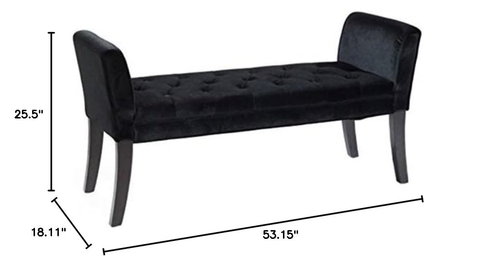 Hawthorne Collections Tufted Velvet Living Room Bench - Black Upholstered Storage Ottoman with Nailhead Trim | Perfect for Entryway, Bedroom Footrest or Living Room Seating
