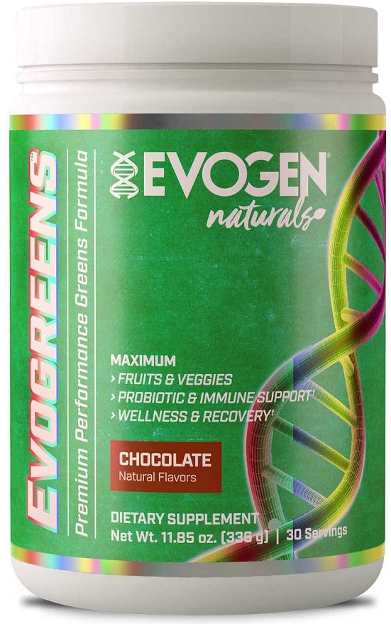 Evogen Evogreens Naturals Chocolate Superfood Powder - 336g (11.85 oz) for Smoothies, Shakes & Healthy Energy Boost | Vegan, Gluten-Free Greens Supplement