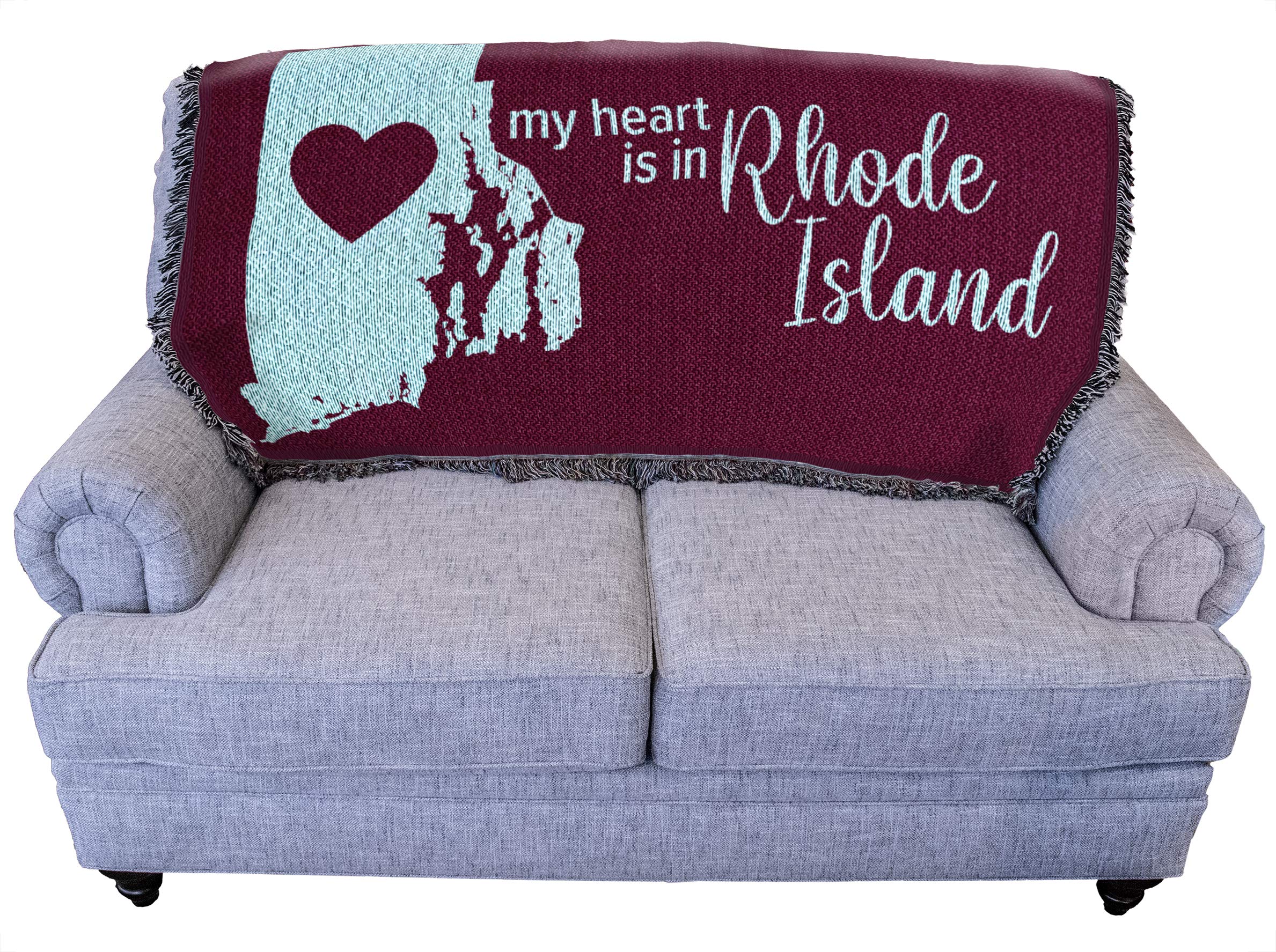 Pure Country Weavers My Heart is in Rhode Island Cotton Woven Throw Blanket - 61x36 Inches - Made in USA - Cozy Sofa & Couch Cover for Living Room, Bedroom Decor - Perfect Gift for Housewarming, Anniversary & Holidays
