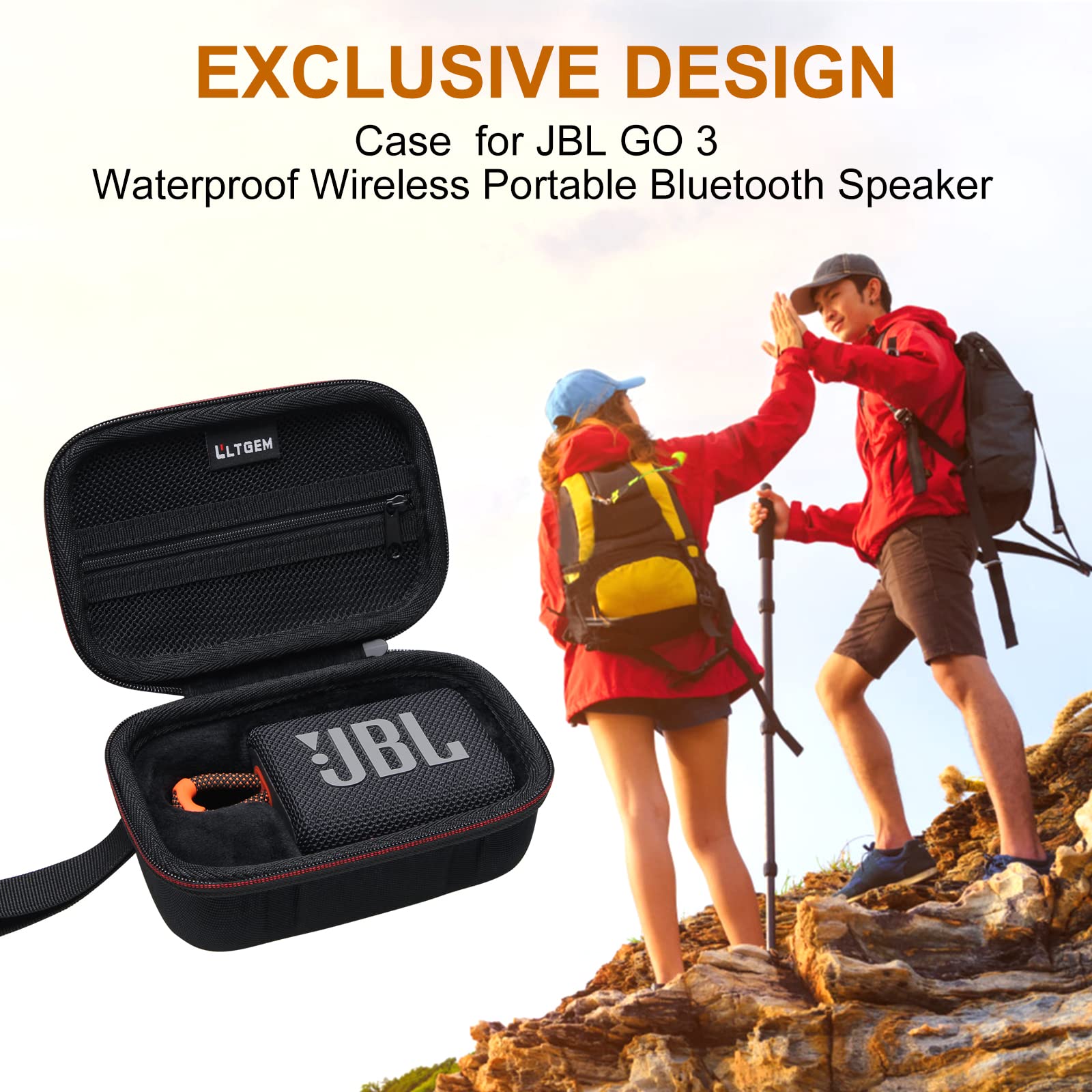 LTGEM Protective Case for JBL Go 3 Portable Bluetooth Speaker - Shockproof Cover with Carabiner Clip - Perfect for Travel, Hiking, Beach & Outdoor Adventures (Black)