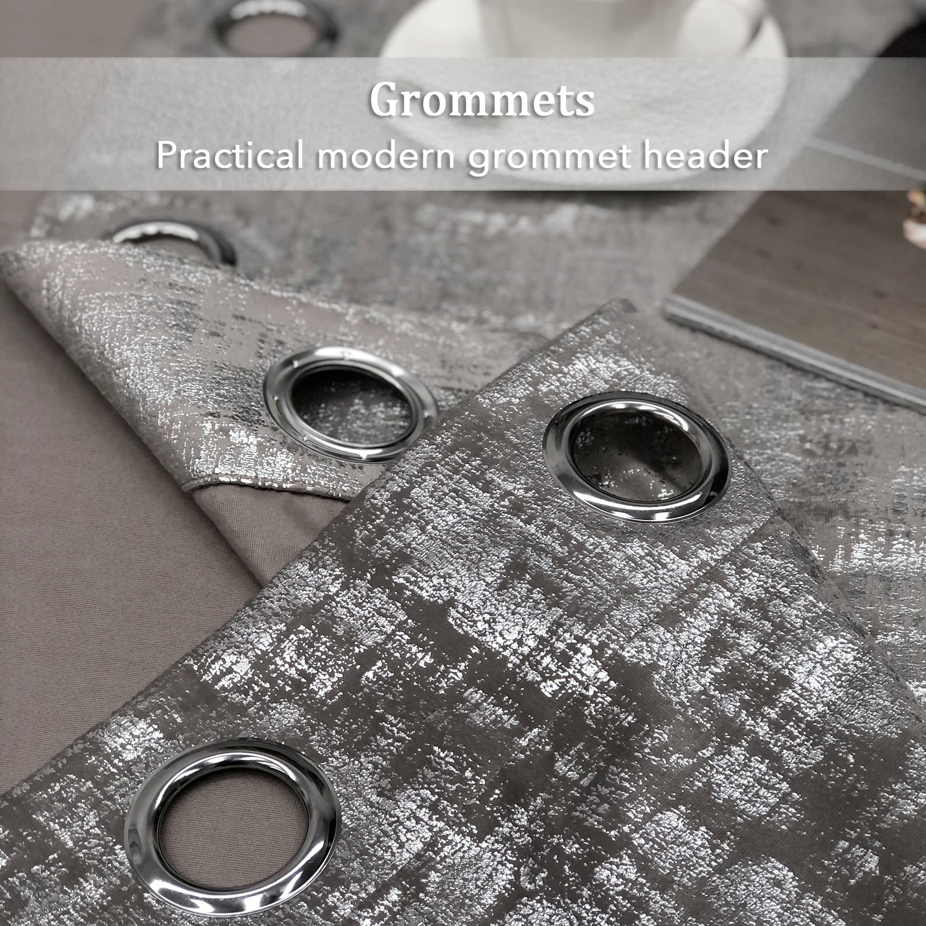 Always4u Champagne Soft Velvet Curtains 84 Inch Length - Luxury Thermal Insulated Blackout Drapes with Silver Foil Print, Set of 2 Panels for Living Room & Bedroom Window Treatments | Perfect for Home Decor, Light Blocking & Noise Reduction